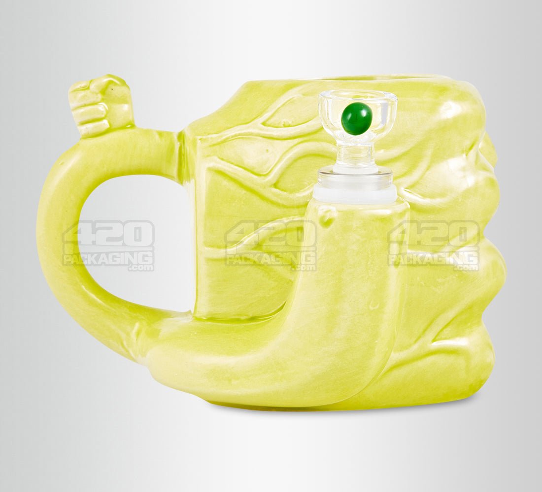 Large Fist Mug Painted Ceramic Pipe | 4.5in Tall - 14mm Bowl - Green - 4