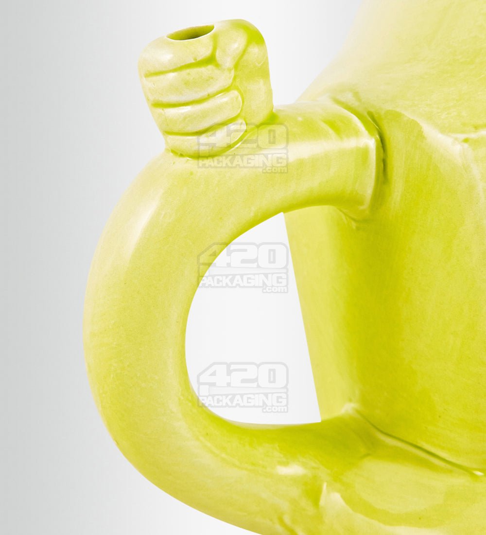 Large Fist Mug Painted Ceramic Pipe | 4.5in Tall - 14mm Bowl - Green - 6