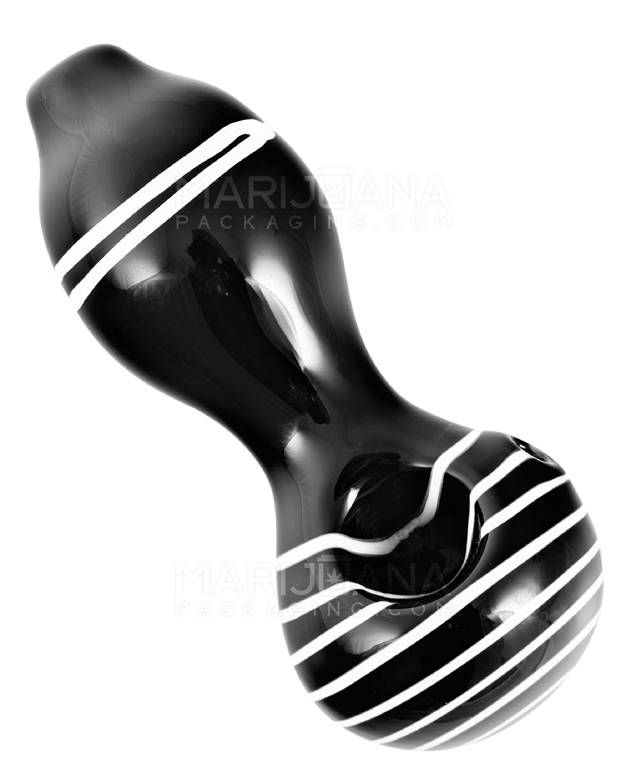 Painted & Striped Bulged Spoon Hand Pipe | 3.5in Long - Glass - Black - 1