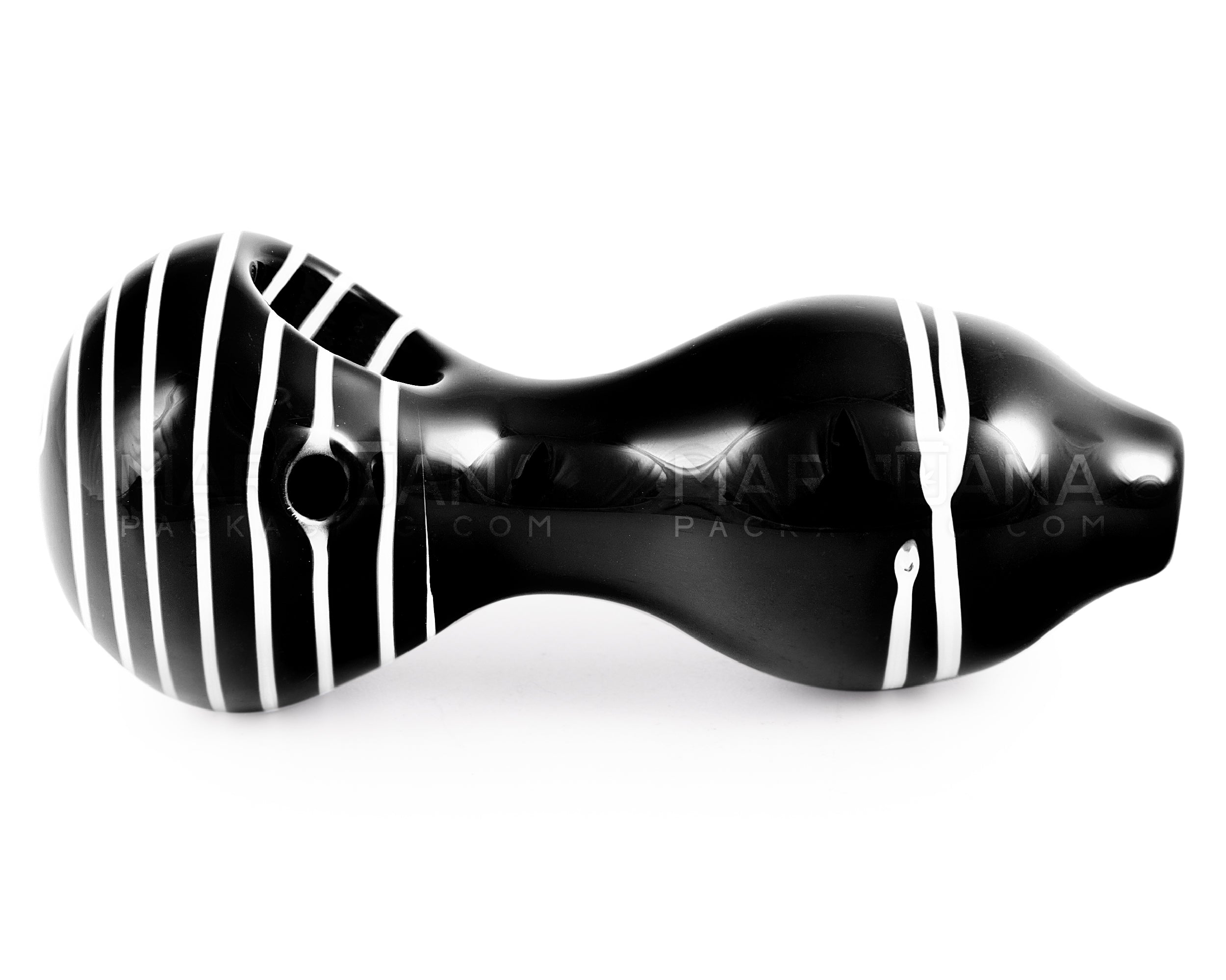 Painted & Striped Bulged Spoon Hand Pipe | 3.5in Long - Glass - Black - 5