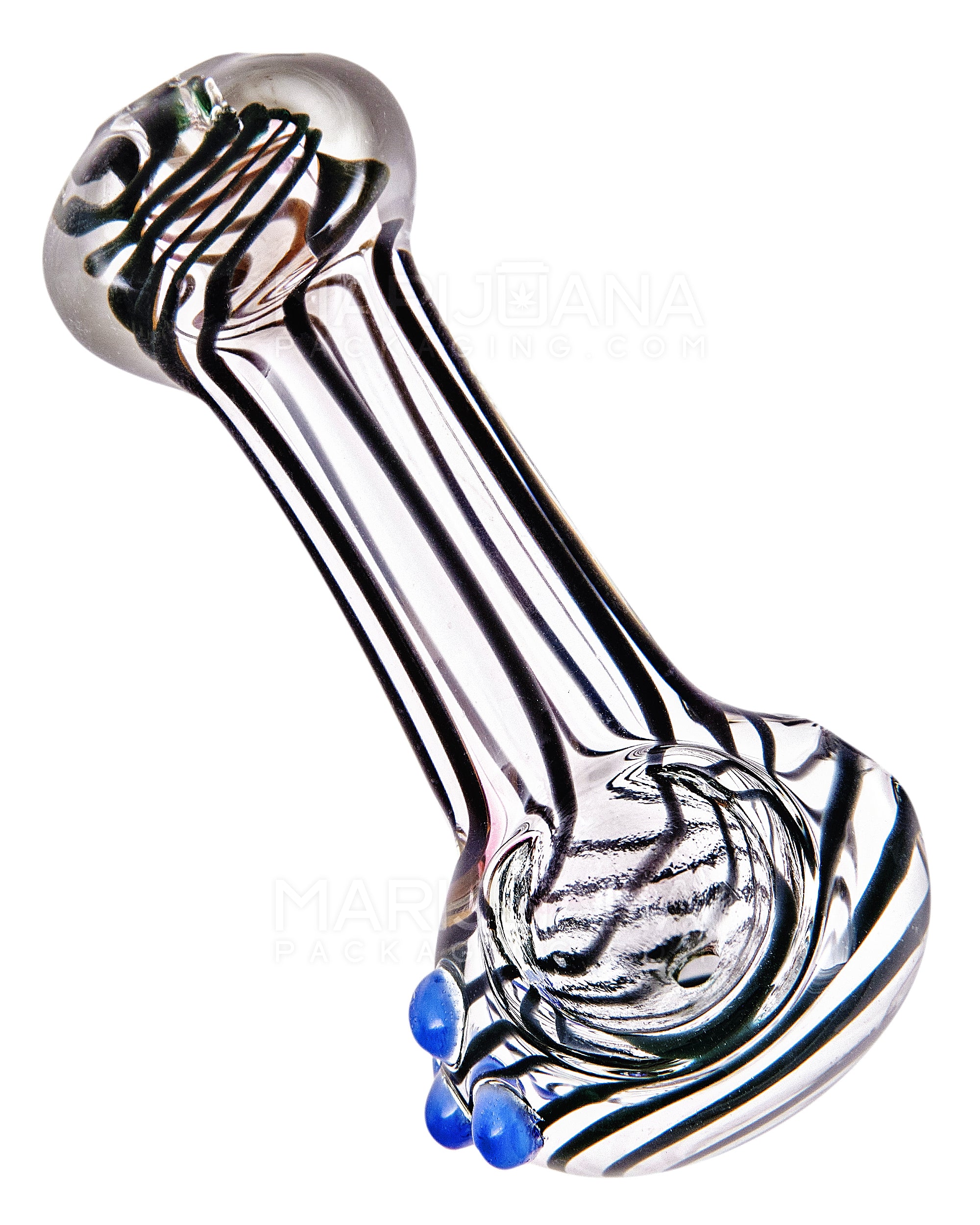 Spiral & Fumed Spoon Hand Pipe w/ Triple Knockers | 3.5in Long - Glass - Assorted - 1