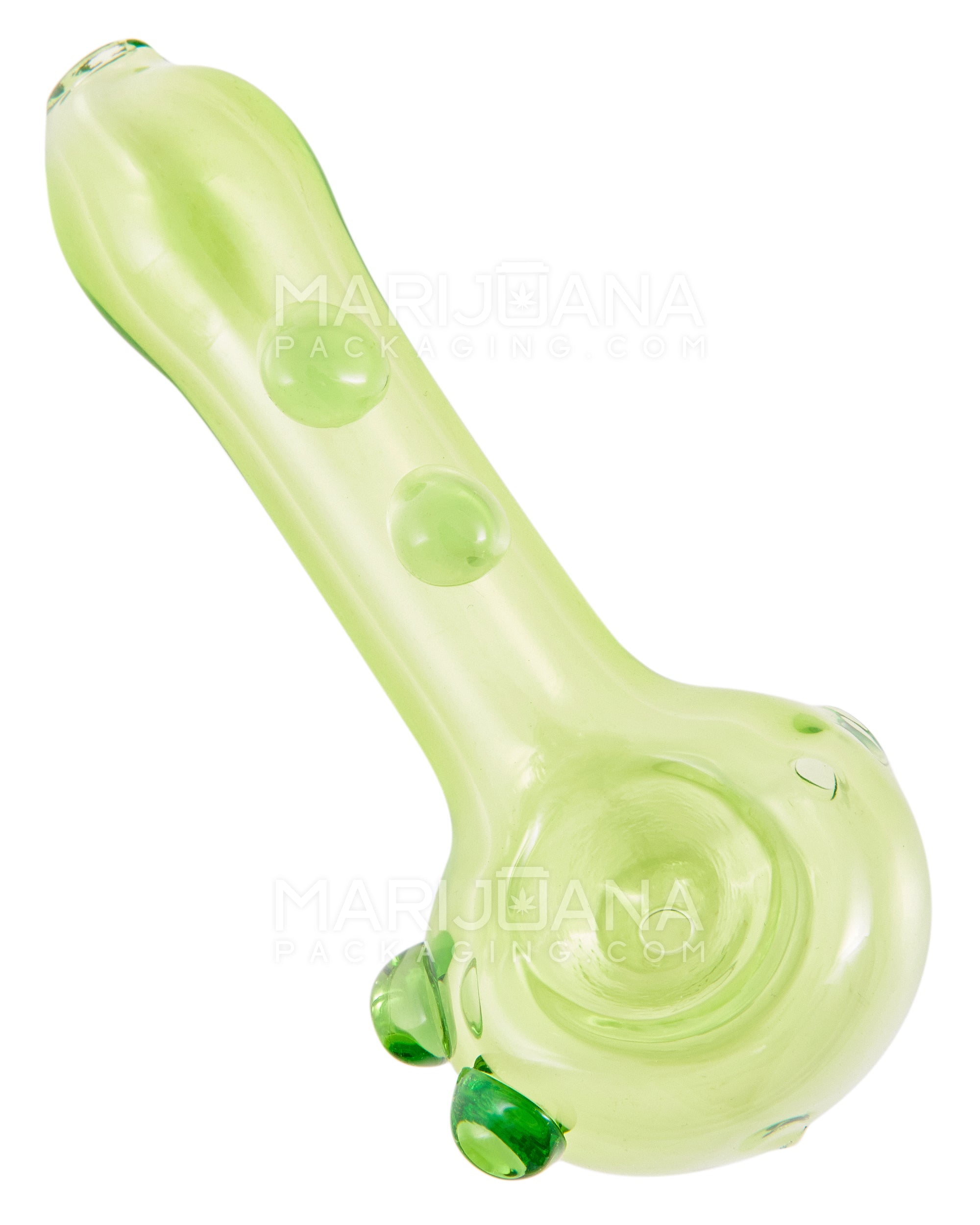 Spoon Hand Pipe w/ Multi Knockers | 4in Long - Glass - Green - 1