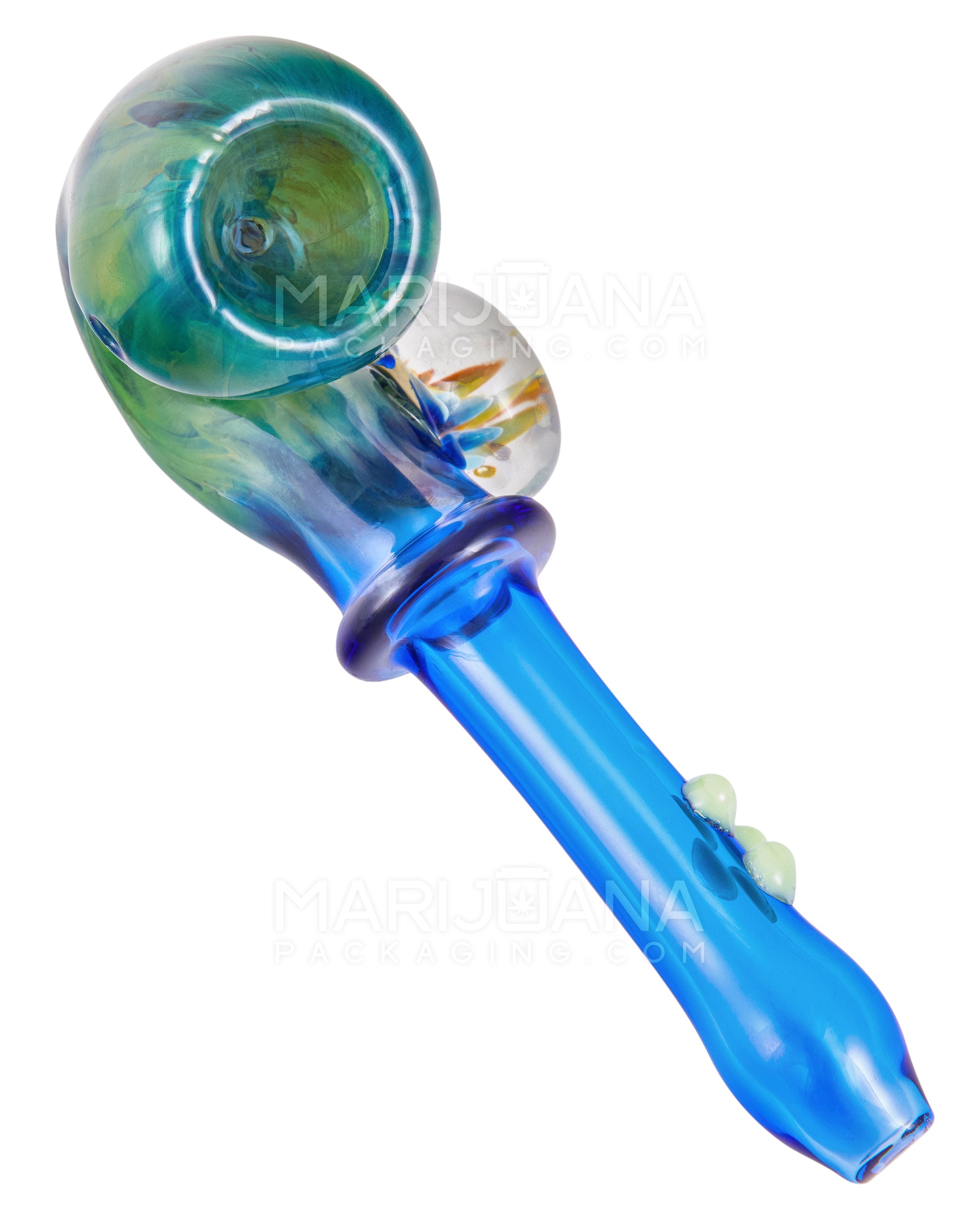 Color Pull Sherlock Hand Pipe w/ Implosion Marble & Triple Knockers | 5.5in Long - Glass - Blue - 2