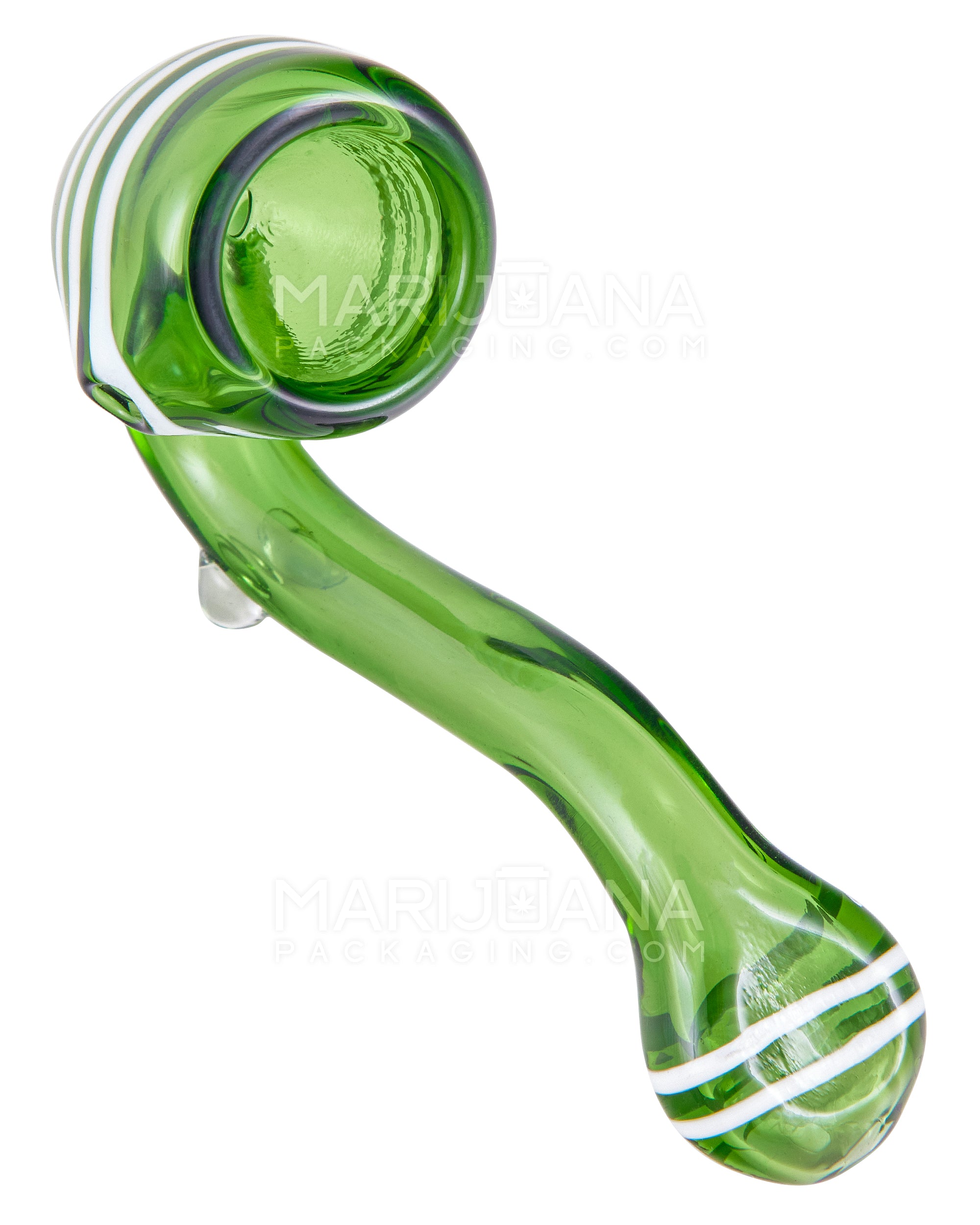 Striped Sherlock Hand Pipe | 4in Long - Glass - Green - 2