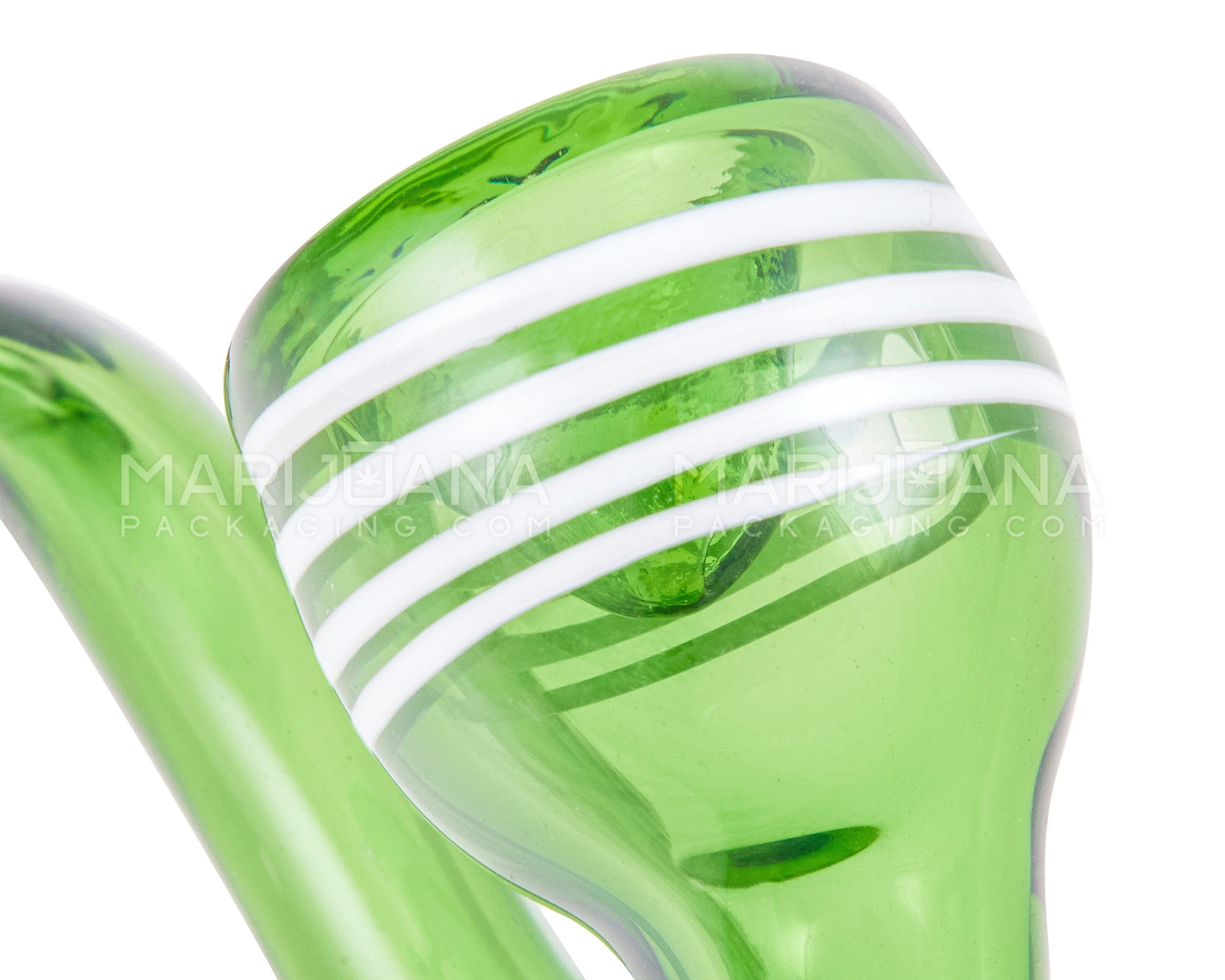 Striped Sherlock Hand Pipe | 4in Long - Glass - Green - 4