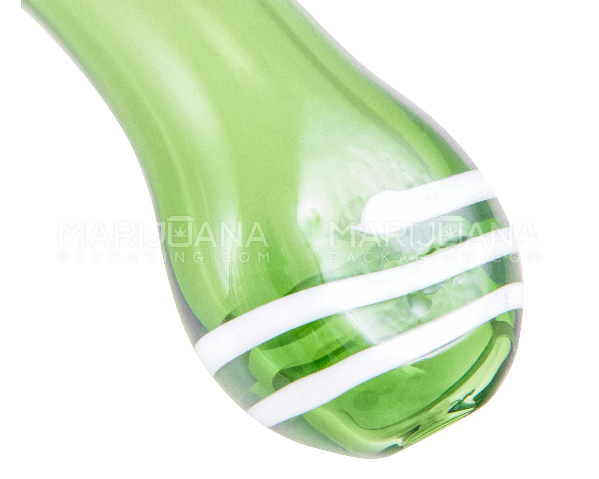 Striped Sherlock Hand Pipe | 4in Long - Glass - Green - 5