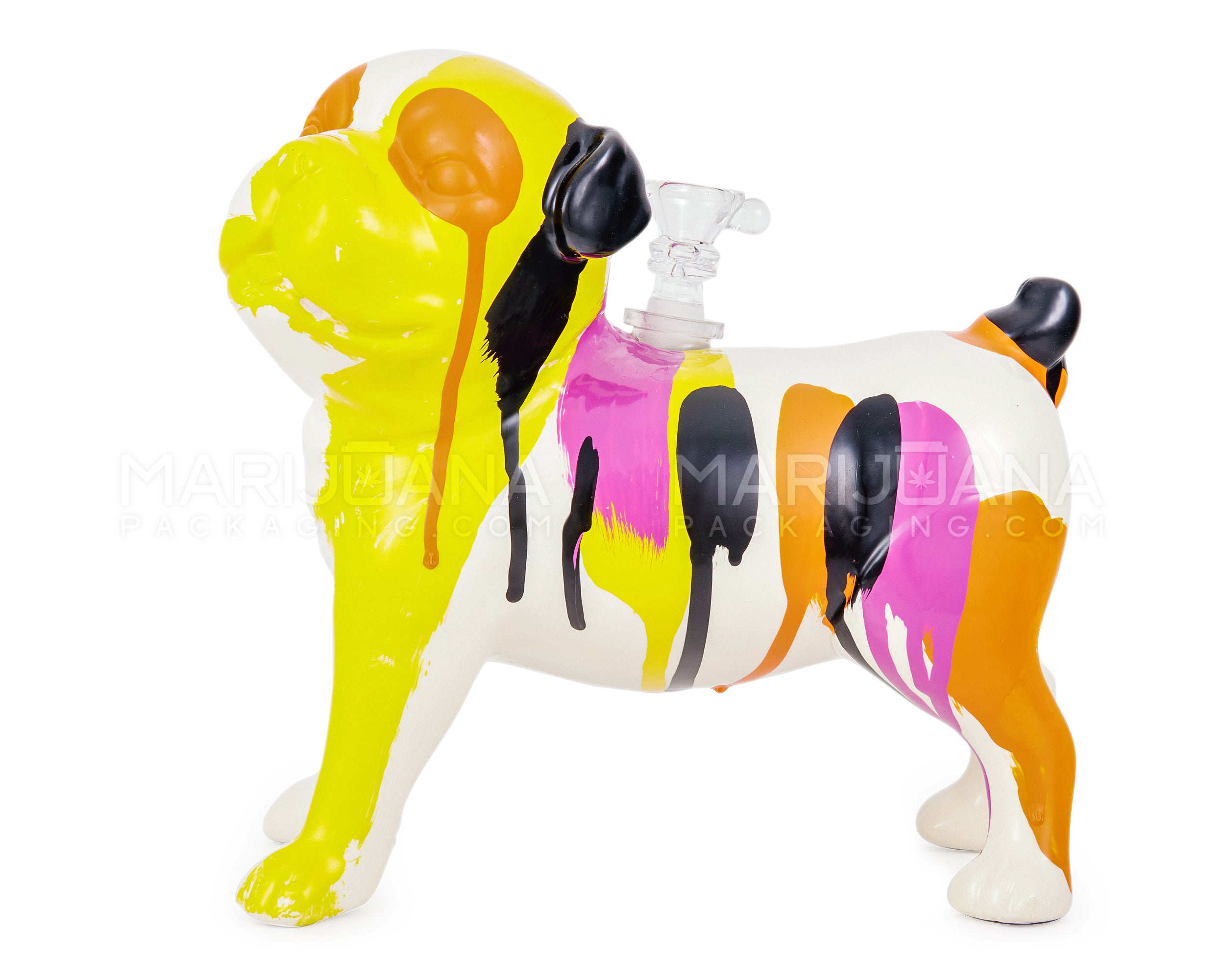 Pug Art Piece Dog Ceramic Pipe | 8in Tall - 14mm Bowl - Mixed - 2