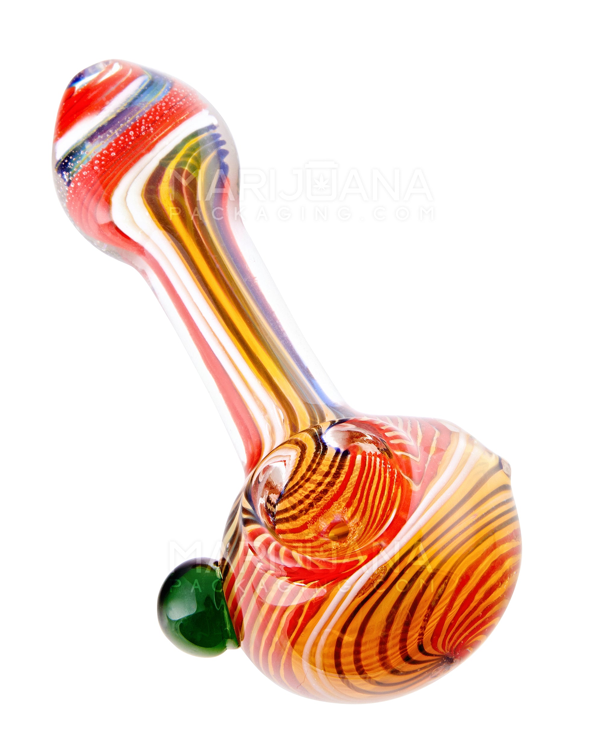 Striped & Fumed Spoon Hand Pipe w/ Wide Mouthpiece | 4.25in Long - Glass - Assorted