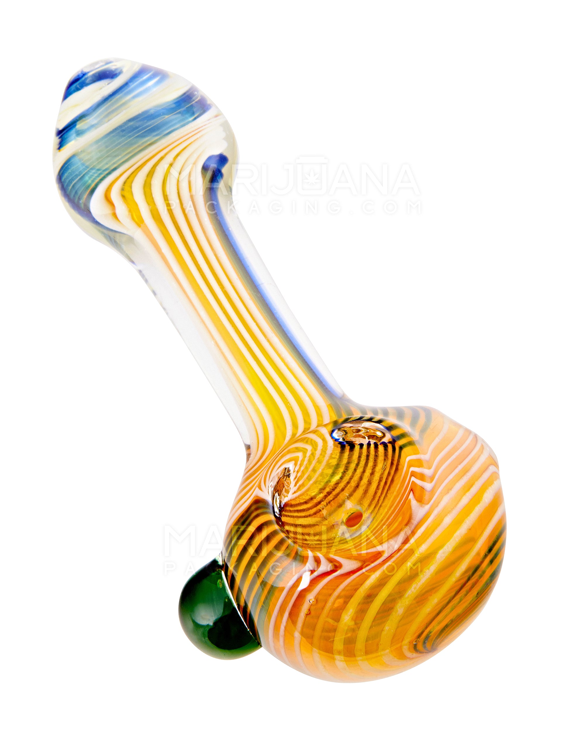 Striped & Fumed Spoon Hand Pipe w/ Wide Mouthpiece | 4.25in Long - Glass - Assorted