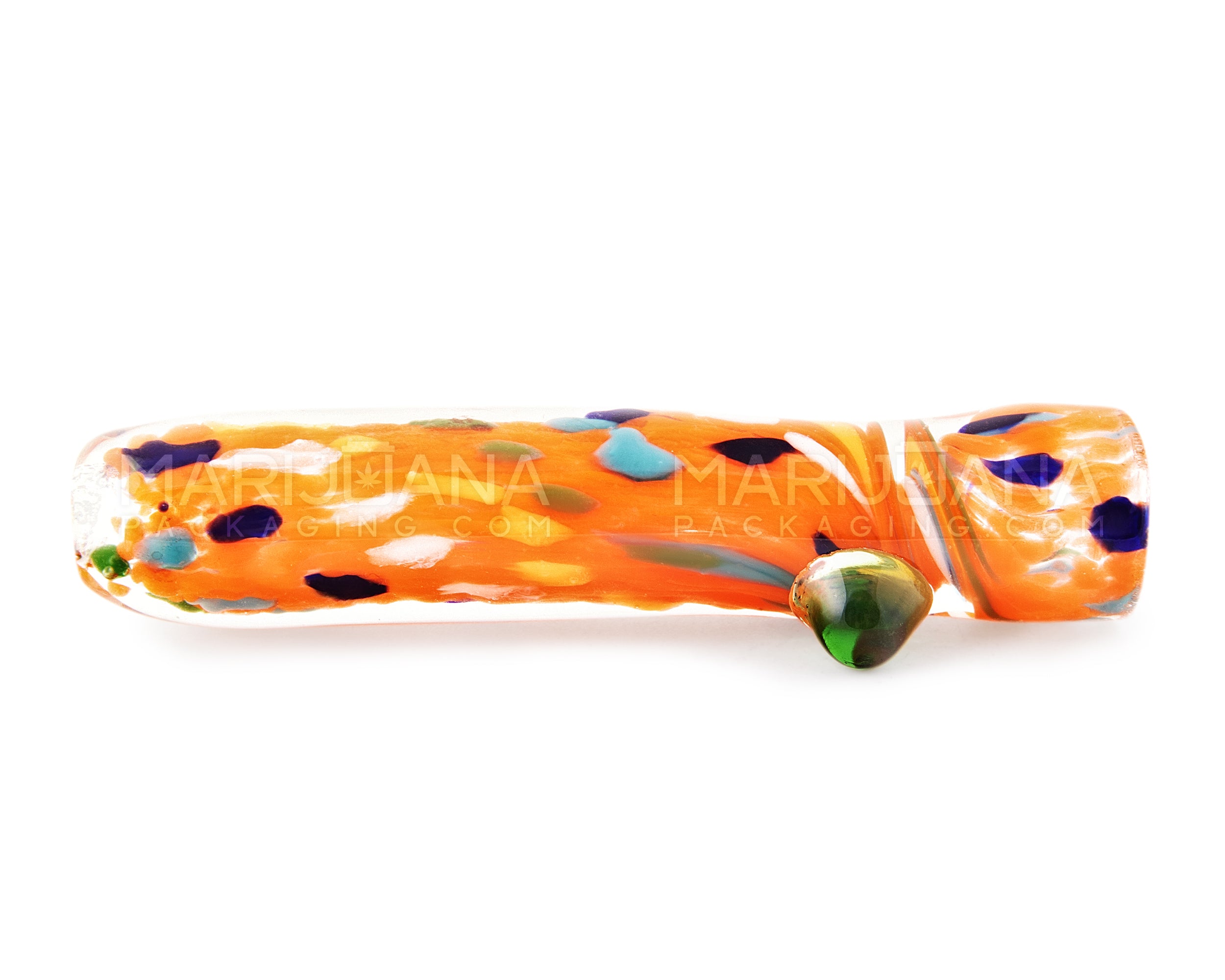 Speckled & Frit Chillum Hand Pipe w/ Single Knocker | 3.5in Long - Glass - Assorted