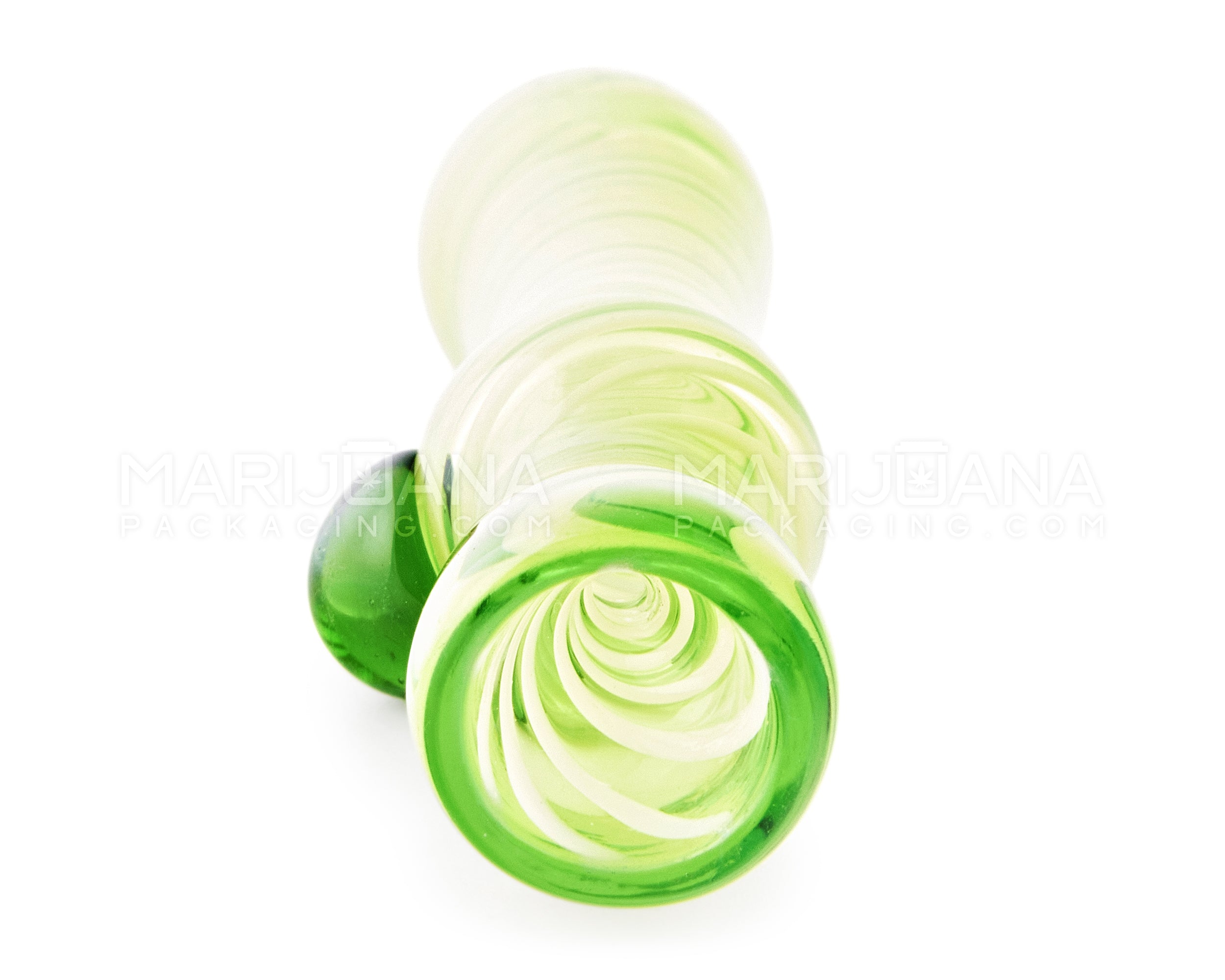 Swirl Chillum Hand Pipe w/ Single Knocker | 3.5in Long - Glass - Green