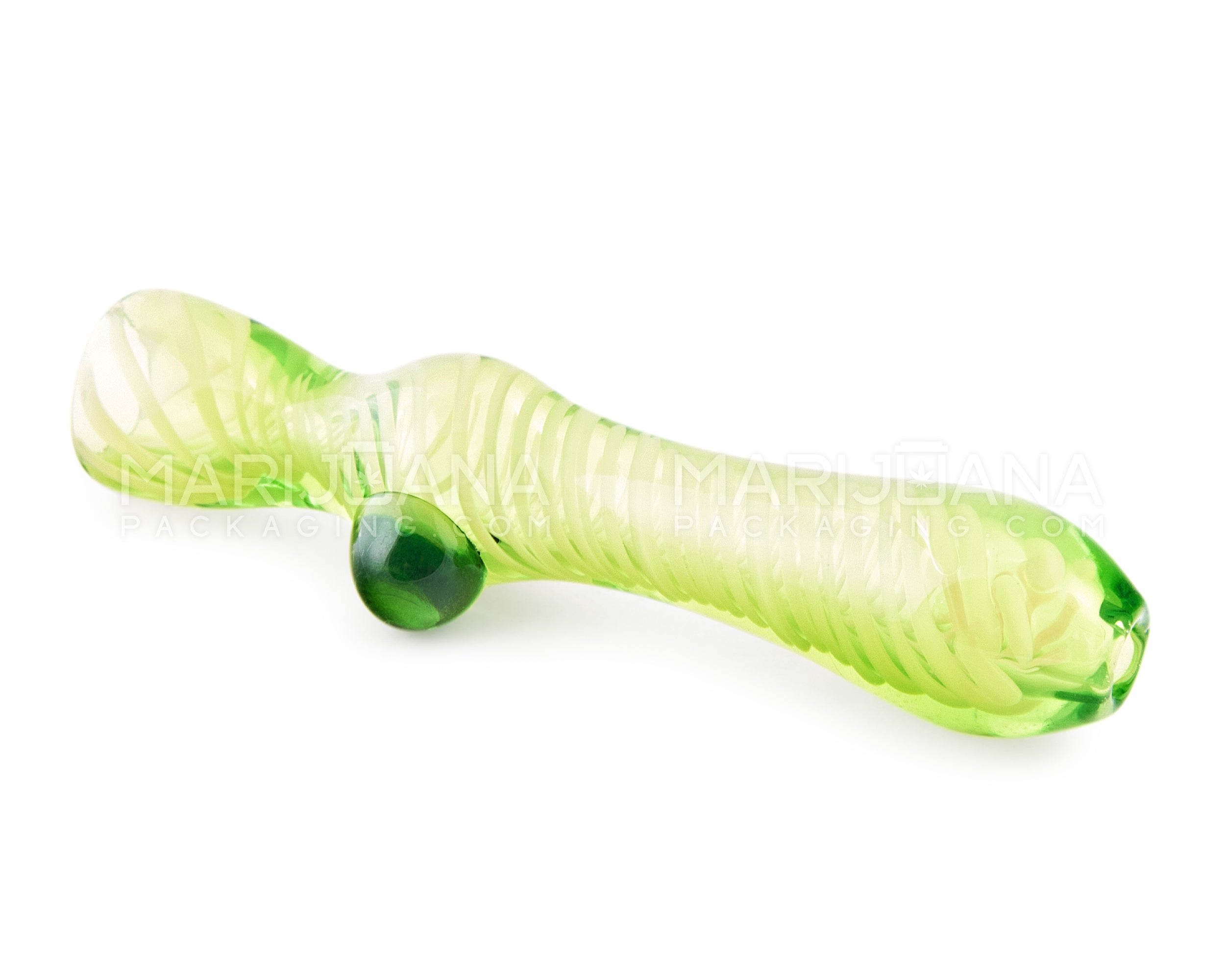 Swirl Chillum Hand Pipe w/ Single Knocker | 3.5in Long - Glass - Green