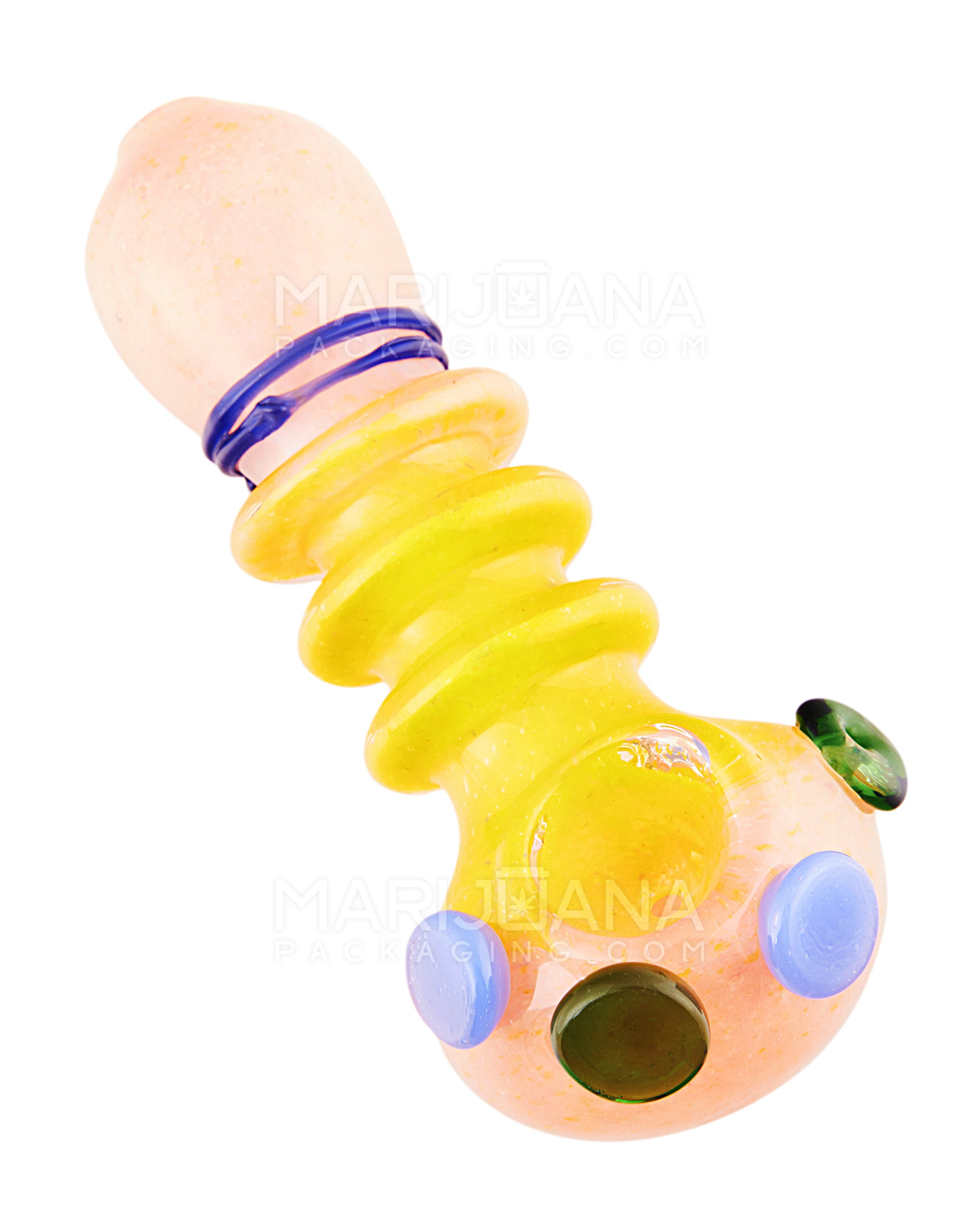 Triple Ringed Dot Accent Spoon Hand Pipe | 5in Long - Glass - Assorted - 10