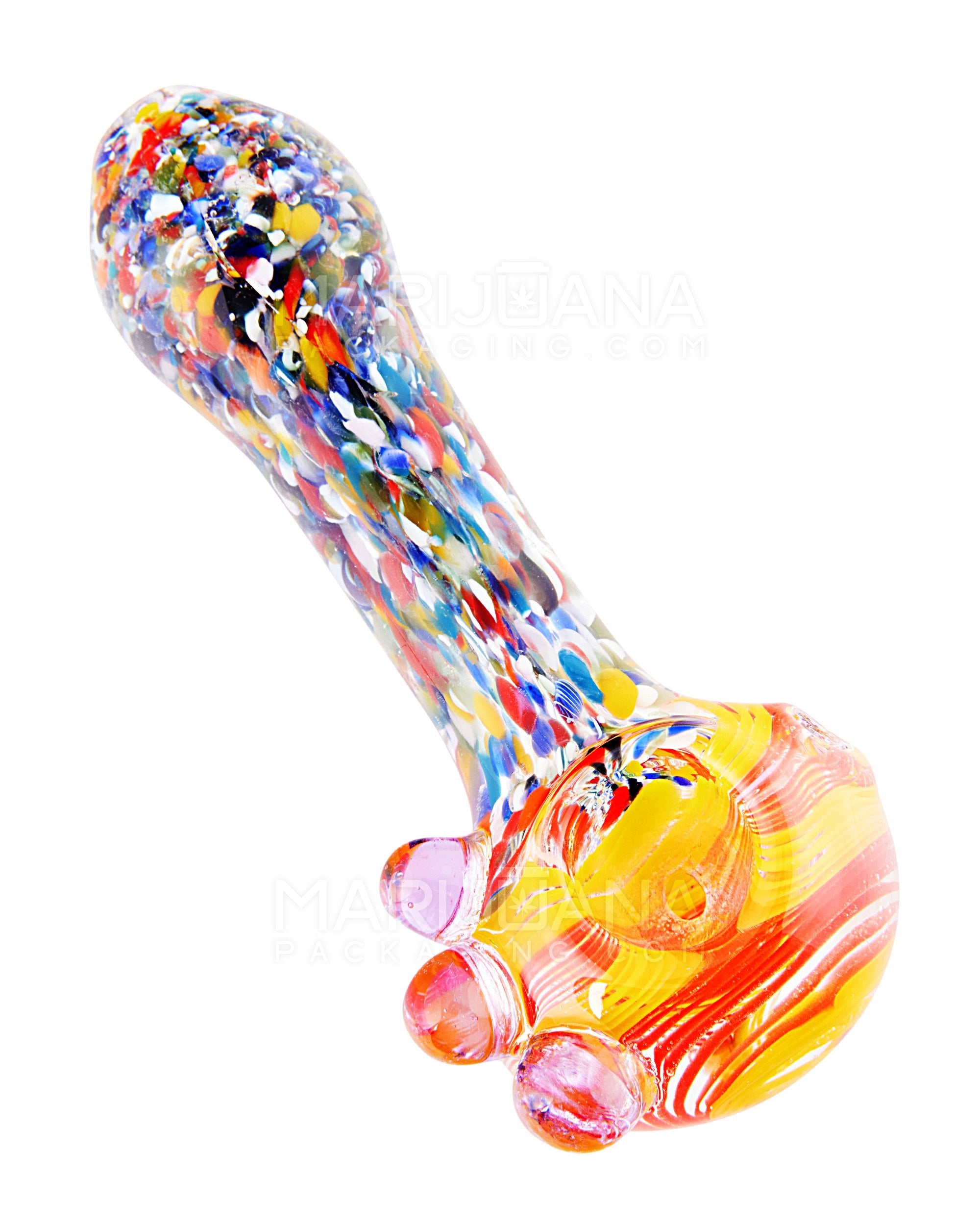 Confetti Frit & Swirl Spoon Hand Pipe w/ Triple Knockers | 4.5in Long - Glass - Assorted - 1