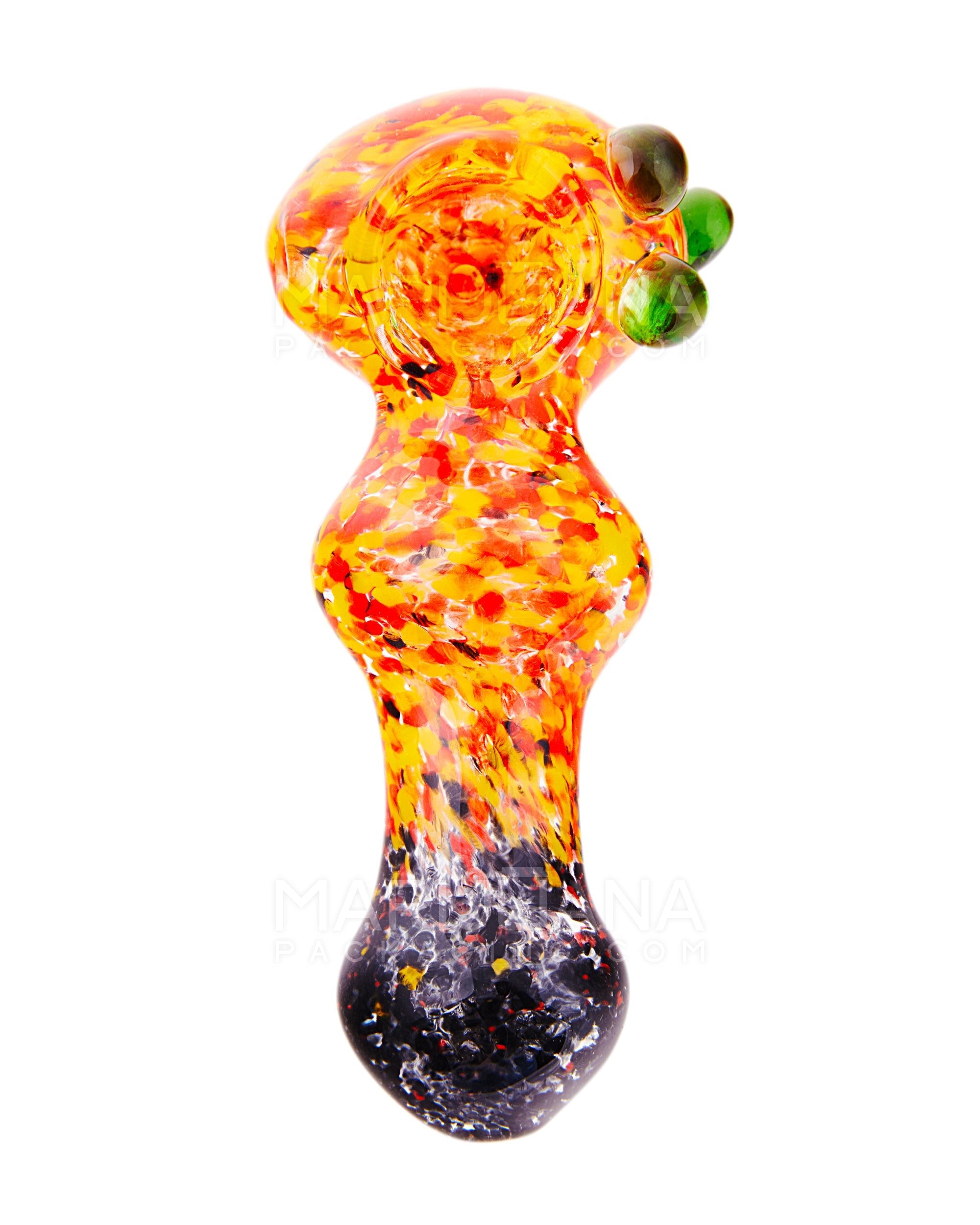 Splatter & Multi Frit Bulged Spoon Hand Pipe w/ Double Knockers | 5in Long - Glass - Assorted - 2