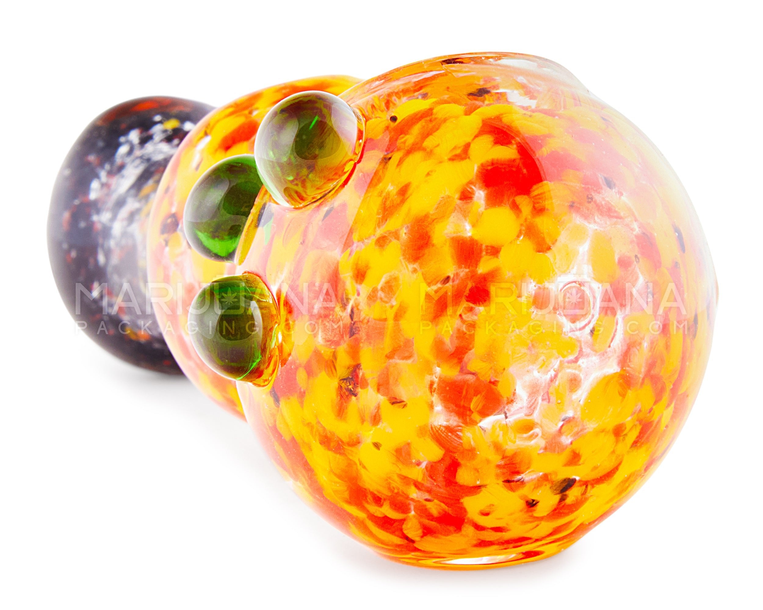 Splatter & Multi Frit Bulged Spoon Hand Pipe w/ Double Knockers | 5in Long - Glass - Assorted - 5