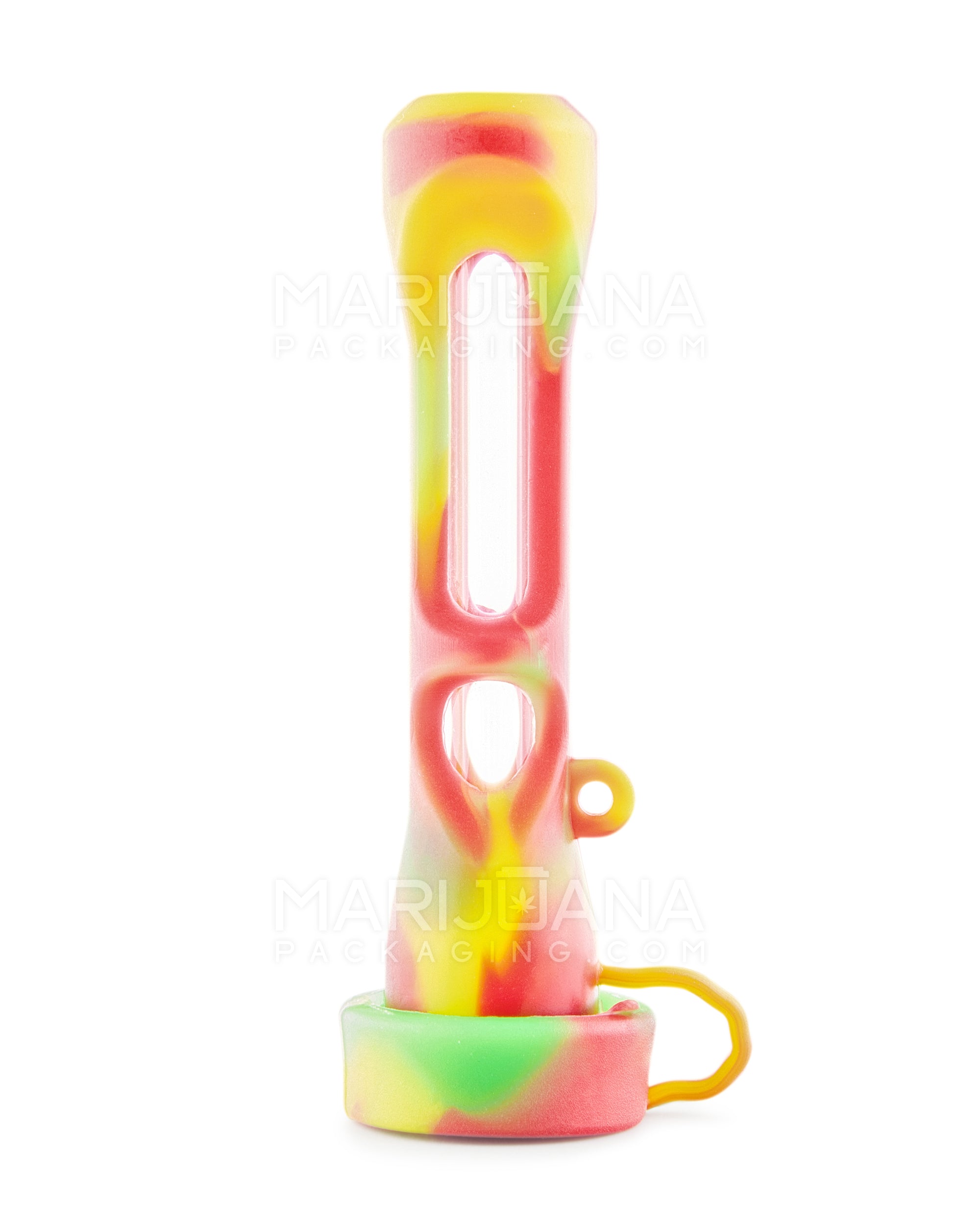 Silicone Cover Glass Chillum Hand Pipe w/ Closing Cap | 3.5in Long - Silicone/Glass - Assorted