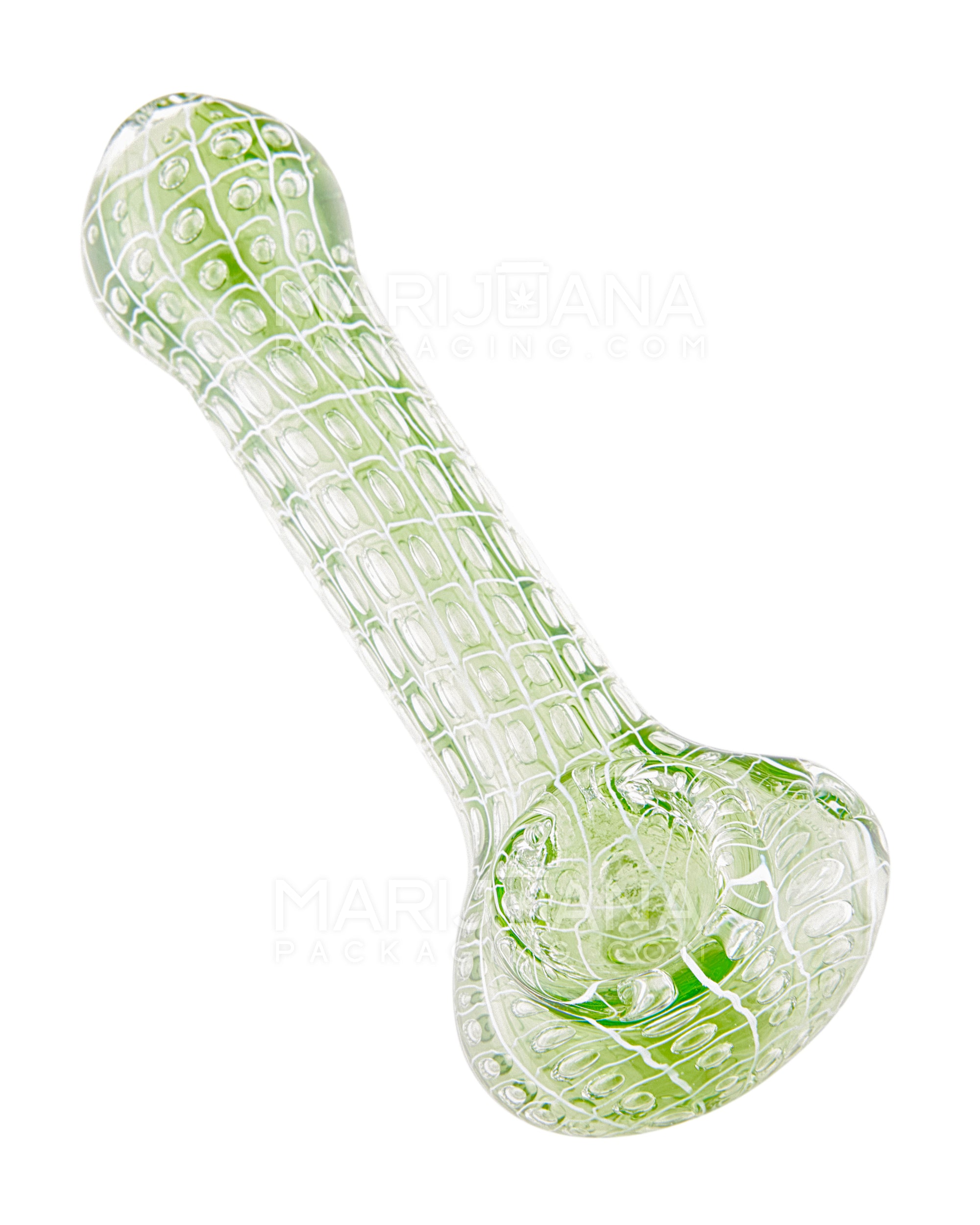 Striped Web Bubble Trap Spoon Hand Pipe | 4.5in Long - Glass - Assorted - 1