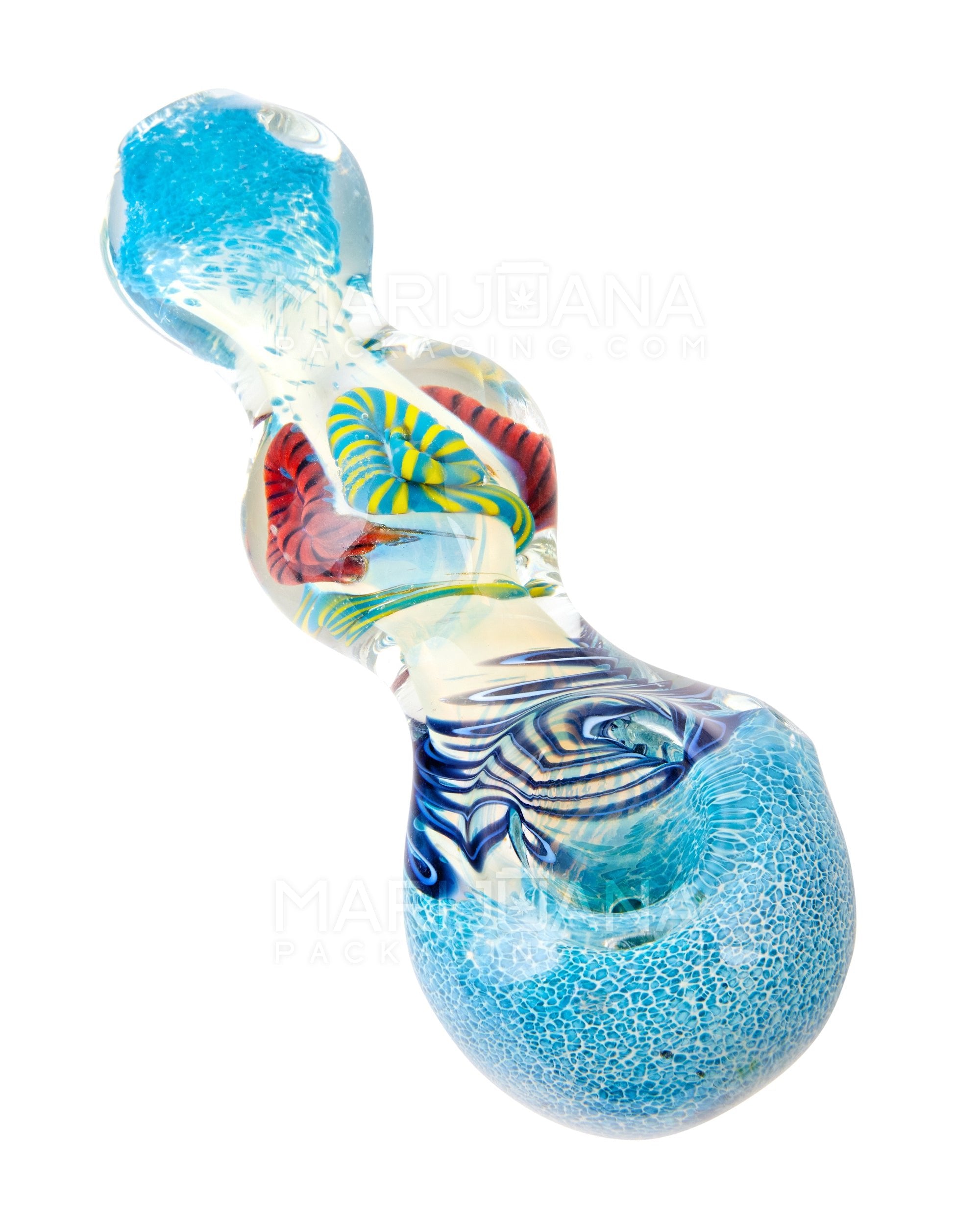 Frit & Fumed Spoon Hand Pipe w/ Ribboning | 4.5in Long - Glass - Assorted - 1