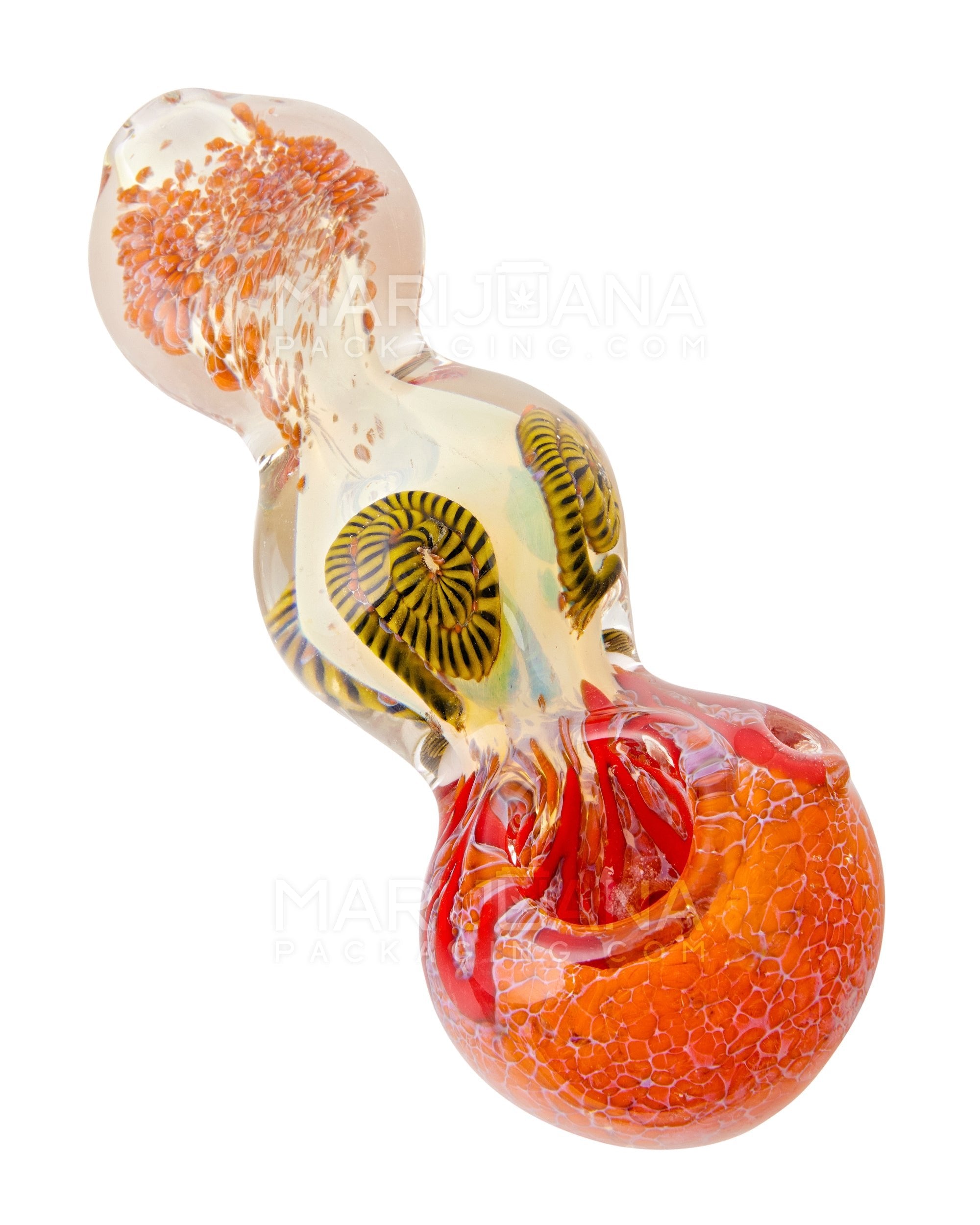 Frit & Fumed Spoon Hand Pipe w/ Ribboning | 4.5in Long - Glass - Assorted - 6