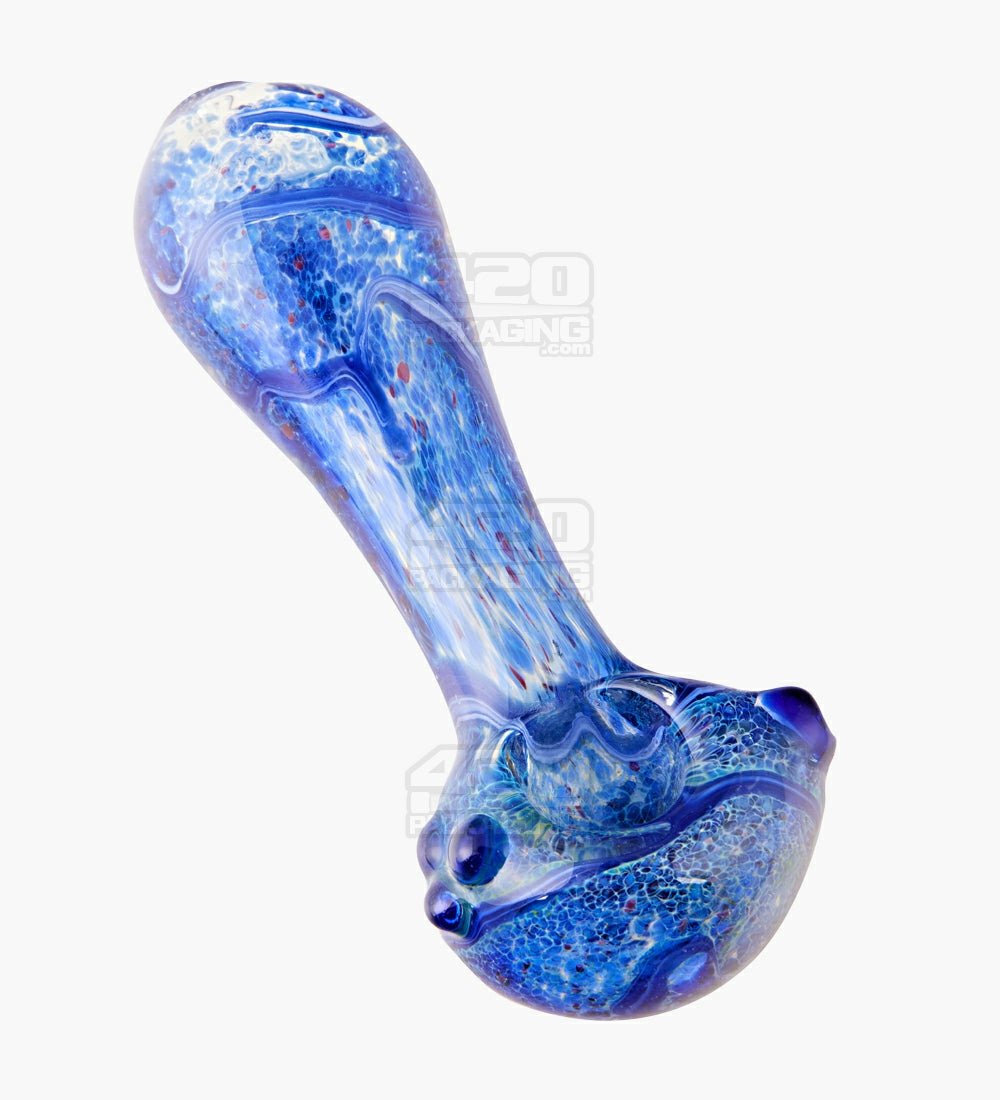 Frit & Fumed Spiral Spoon Hand Pipe w/ Triple Knockers | 4.5in Long - Glass - Assorted - 1