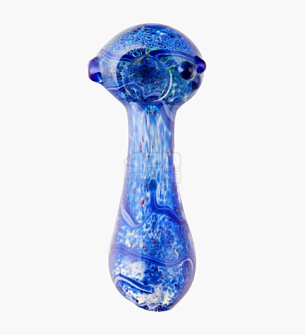 Frit & Fumed Spiral Spoon Hand Pipe w/ Triple Knockers | 4.5in Long - Glass - Assorted - 2