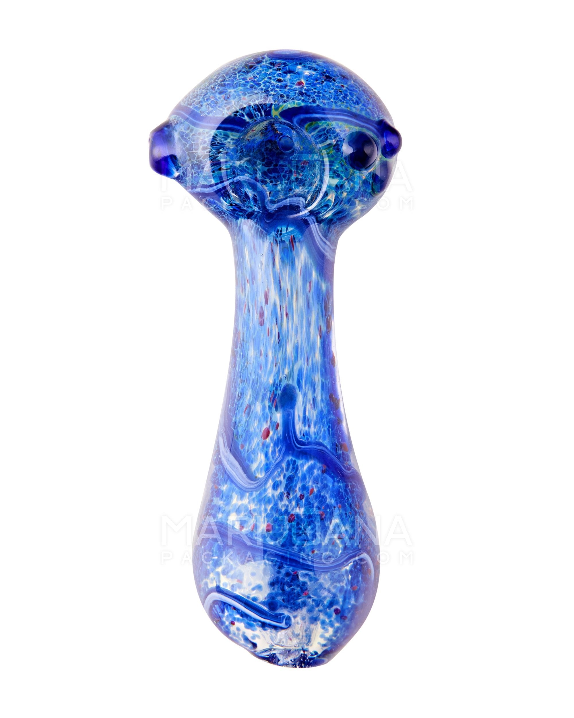 Frit & Fumed Spiral Spoon Hand Pipe w/ Triple Knockers | 4.5in Long - Glass - Assorted - 2