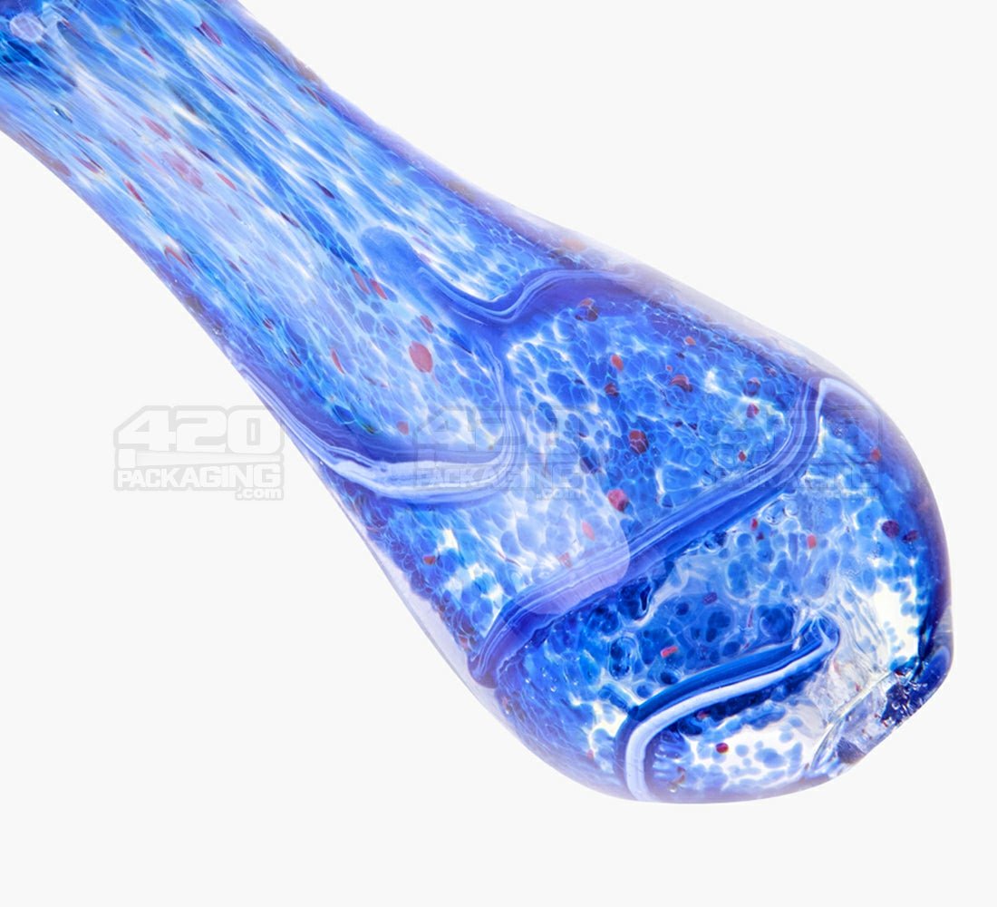 Frit & Fumed Spiral Spoon Hand Pipe w/ Triple Knockers | 4.5in Long - Glass - Assorted - 3
