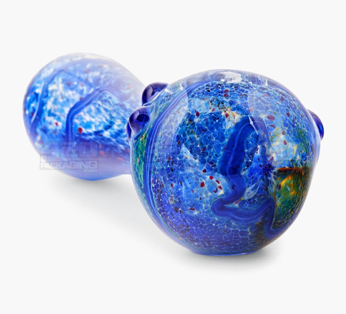 Frit & Fumed Spiral Spoon Hand Pipe w/ Triple Knockers | 4.5in Long - Glass - Assorted - 5