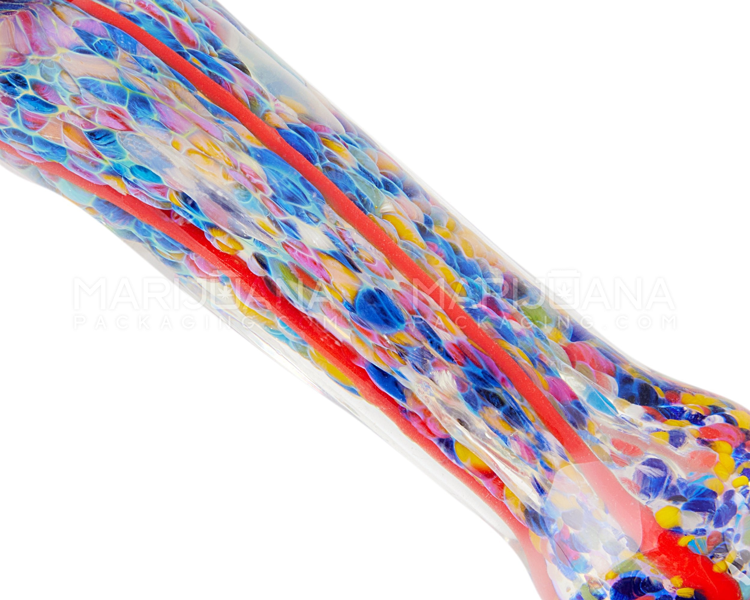 Frit & Fumed Striped Spoon Hand Pipe w/ Double Knockers | 5in Long - Glass - Assorted - 3