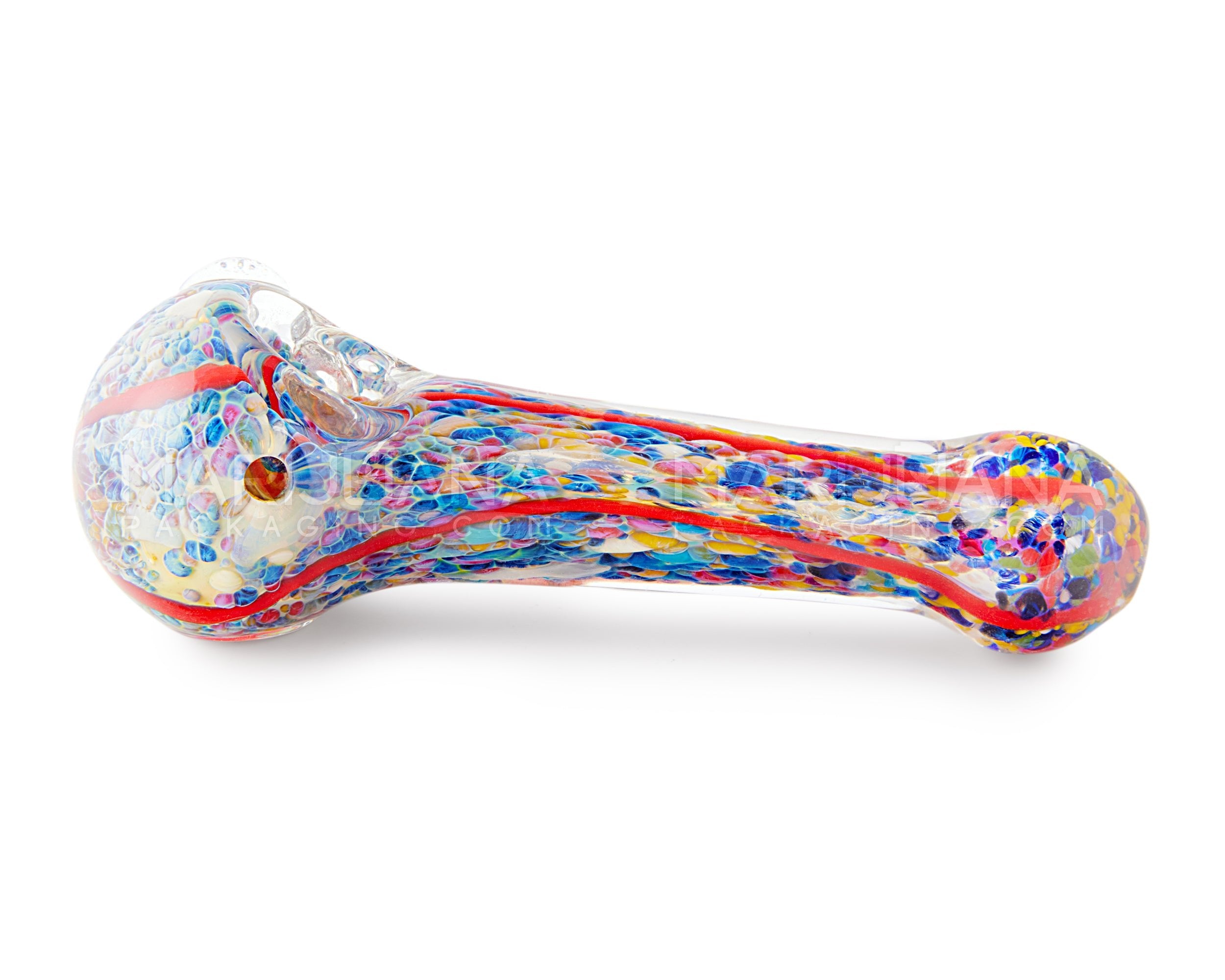 Frit & Fumed Striped Spoon Hand Pipe w/ Double Knockers | 5in Long - Glass - Assorted - 4