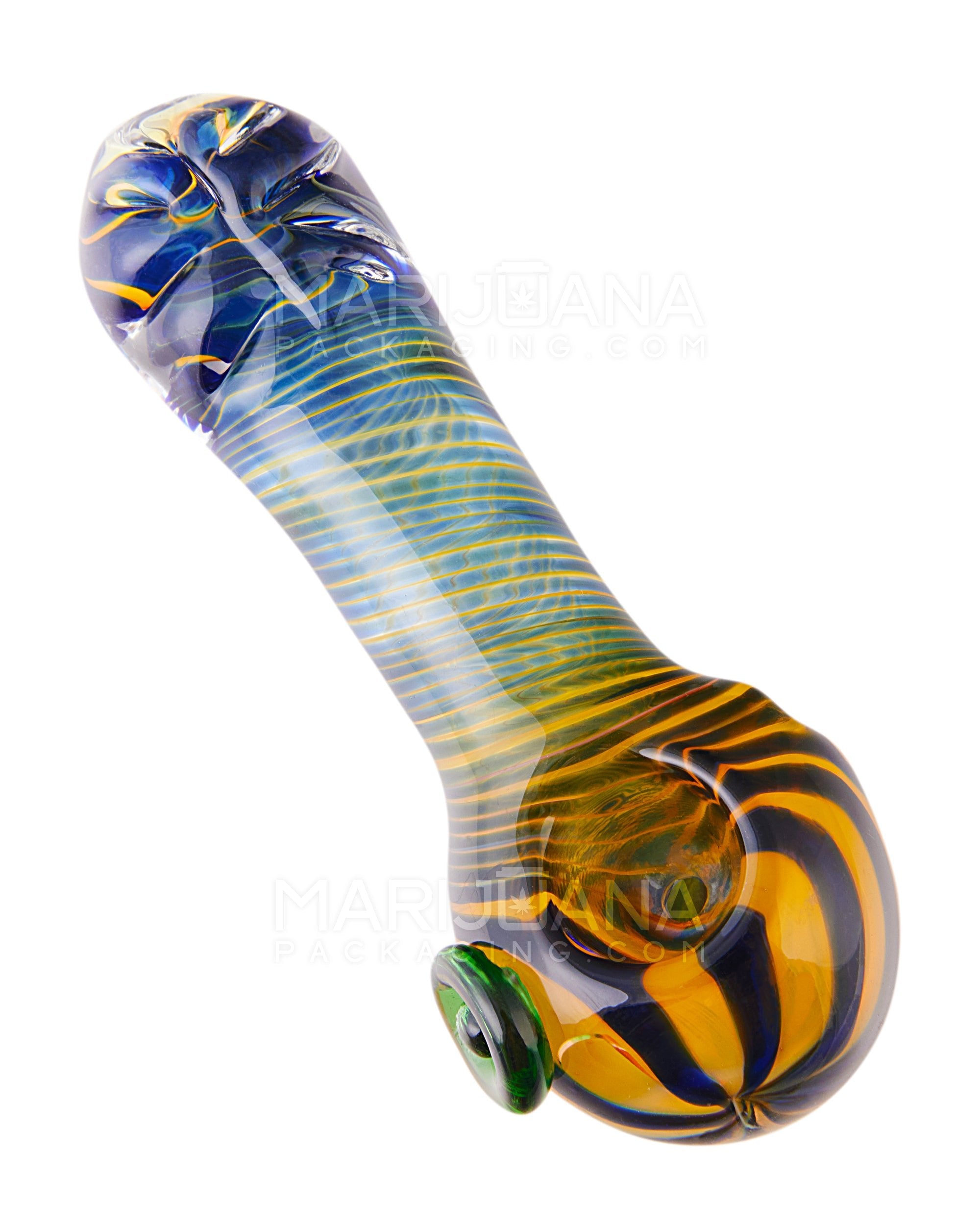 Spiral & Fumed Spoon Flat Knocker Hand Pipe | 5in Long - Glass - Assorted - 1