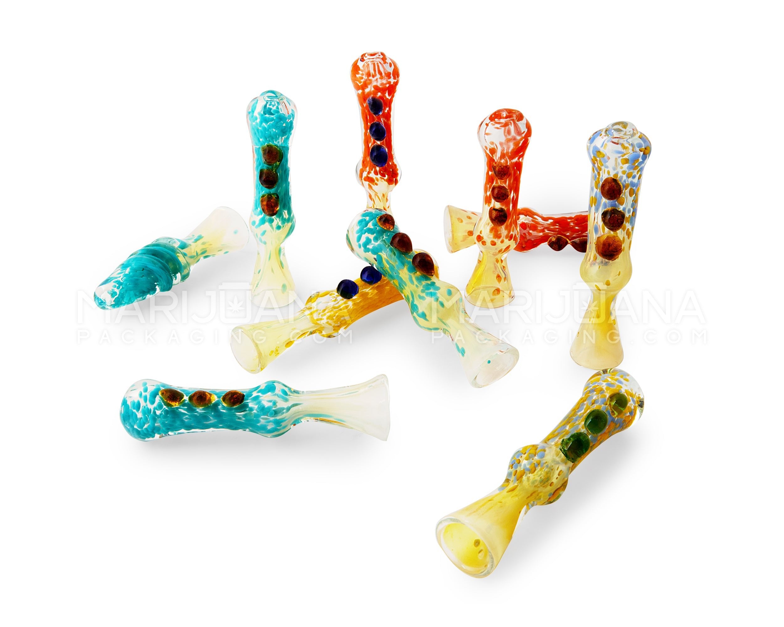 Fume Spotted Flute Chillum Hand Pipe | 3.5in Long - Glass - Assorted - 6
