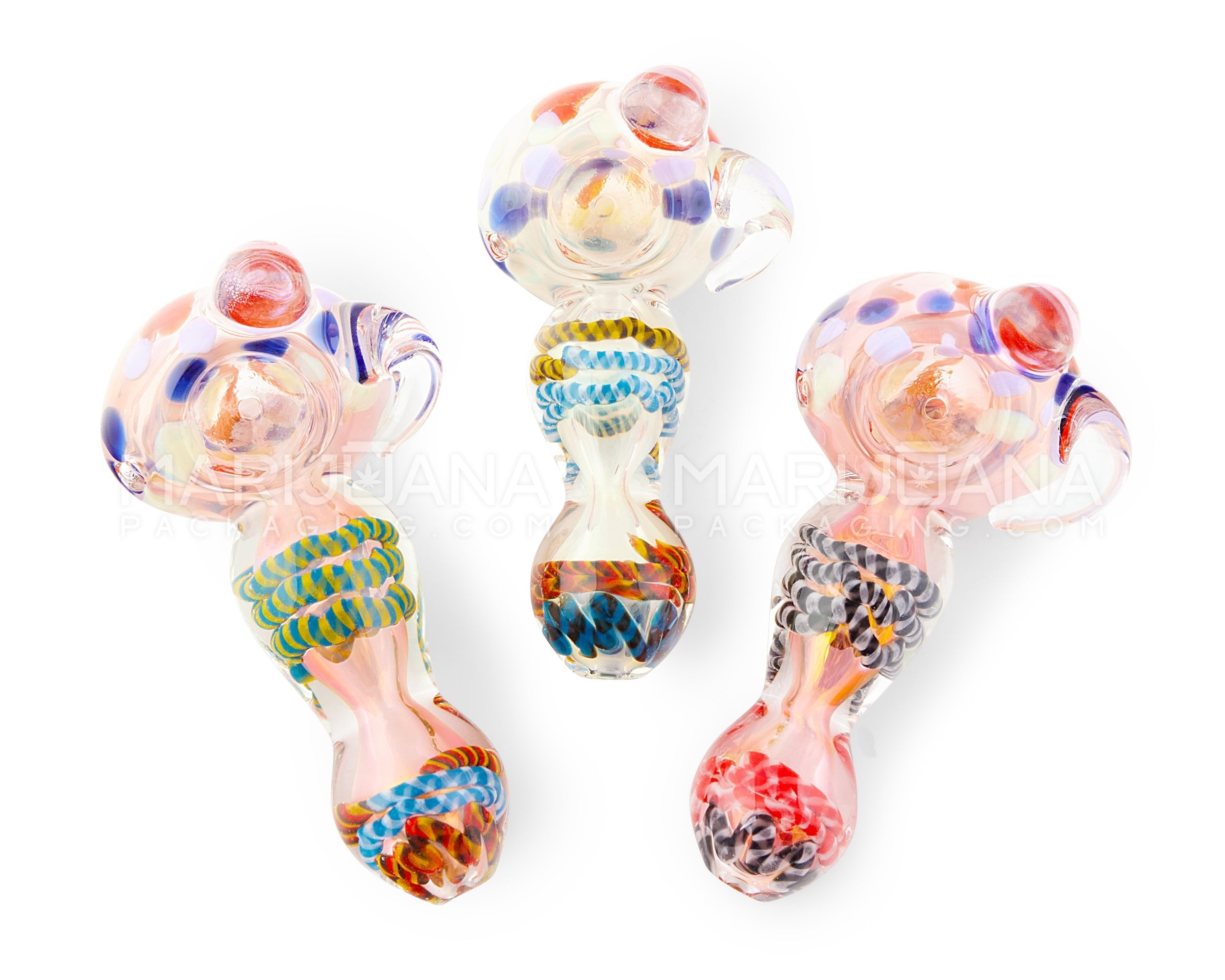 Ribboned & Fumed Spotted Hand Pipe w/ Single Knocker | 4.75in Long - Glass - Assorted - 10