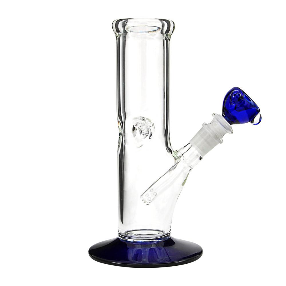 USA Glass | Straight Glass Water Pipe w/ Ice Catcher | 9in Tall - 14mm Bowl - Blue - 3