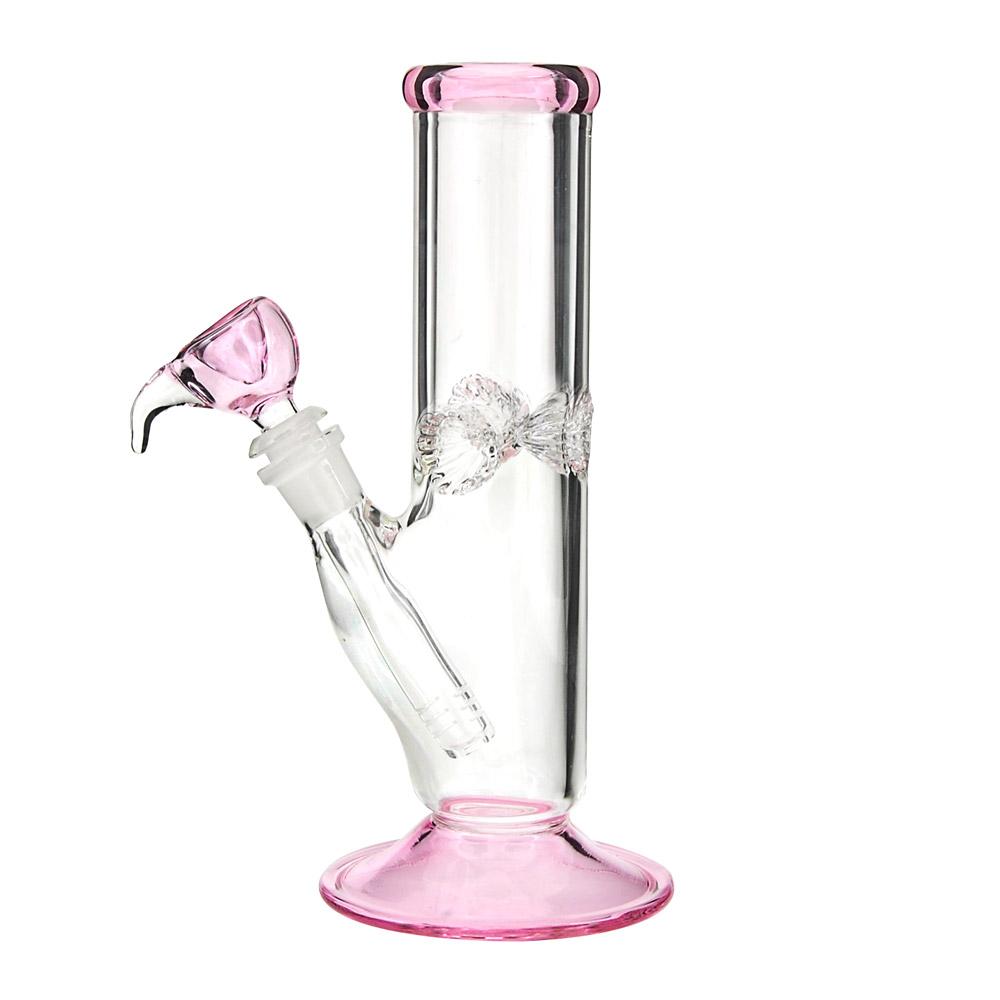 USA Glass | Straight Glass Water Pipe w/ Ice Catcher | 9in Tall - 14mm Bowl - Pink - 1