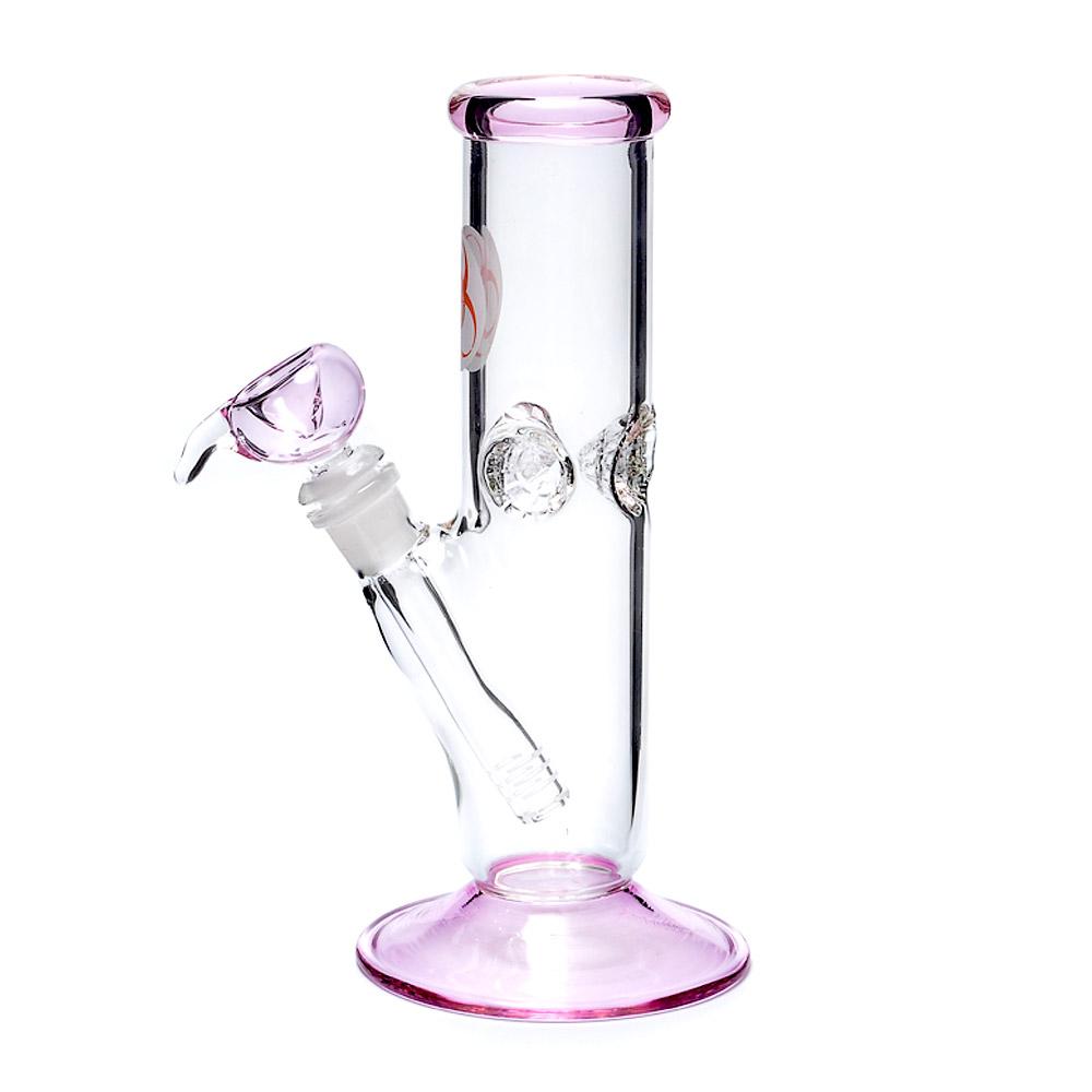 USA Glass | Straight Glass Water Pipe w/ Ice Catcher | 9in Tall - 14mm Bowl - Pink - 5