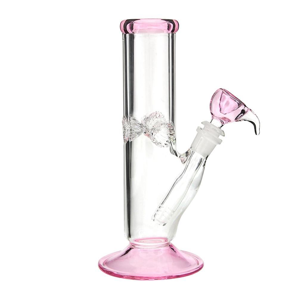 USA Glass | Straight Glass Water Pipe w/ Ice Catcher | 9in Tall - 14mm Bowl - Pink - 3