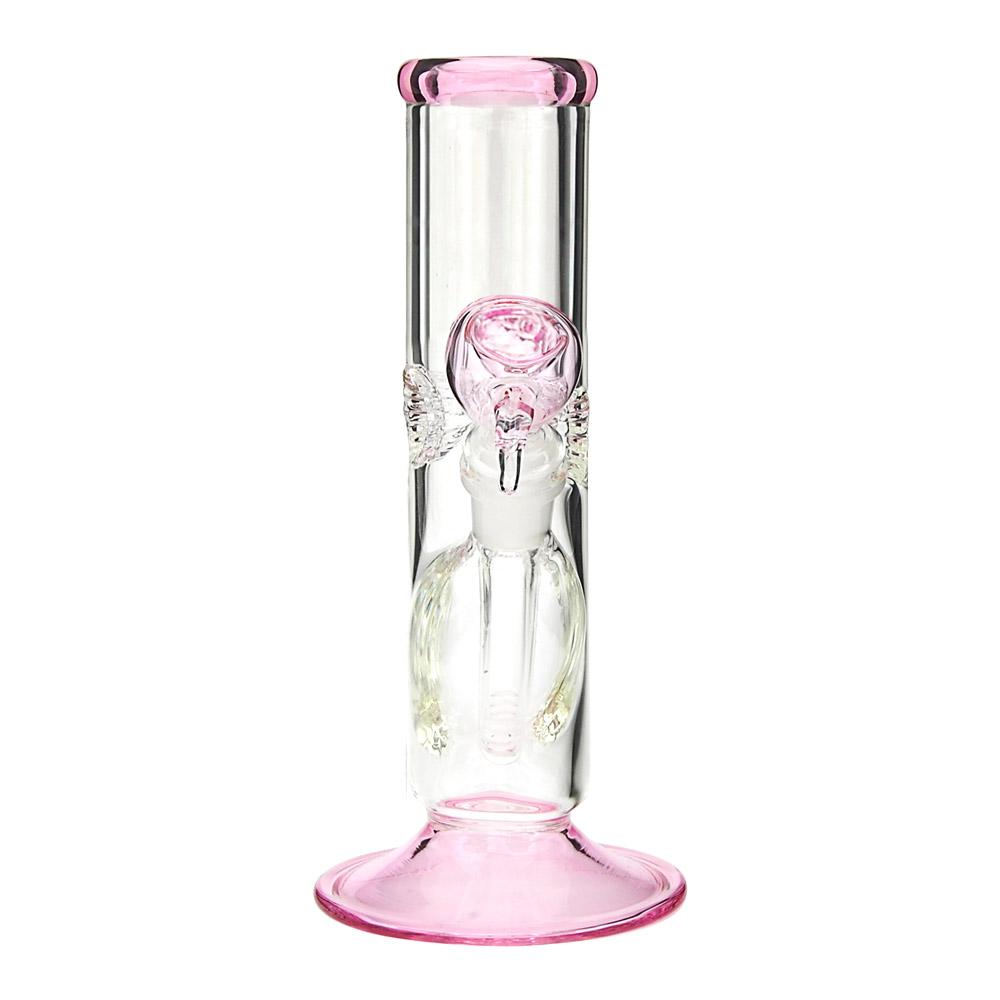 USA Glass | Straight Glass Water Pipe w/ Ice Catcher | 9in Tall - 14mm Bowl - Pink - 2