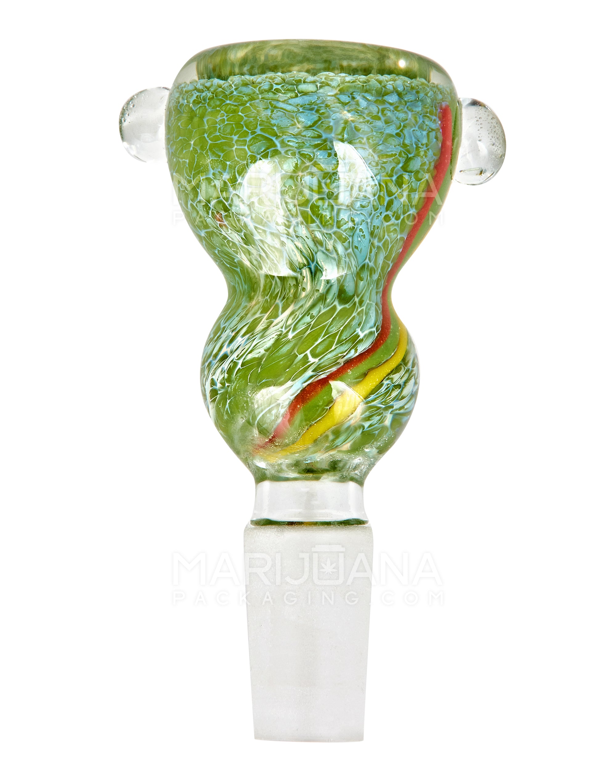 Frit & Striped Bulge Double Knocker Bowl | Glass - 14mm Male - Assorted - 7
