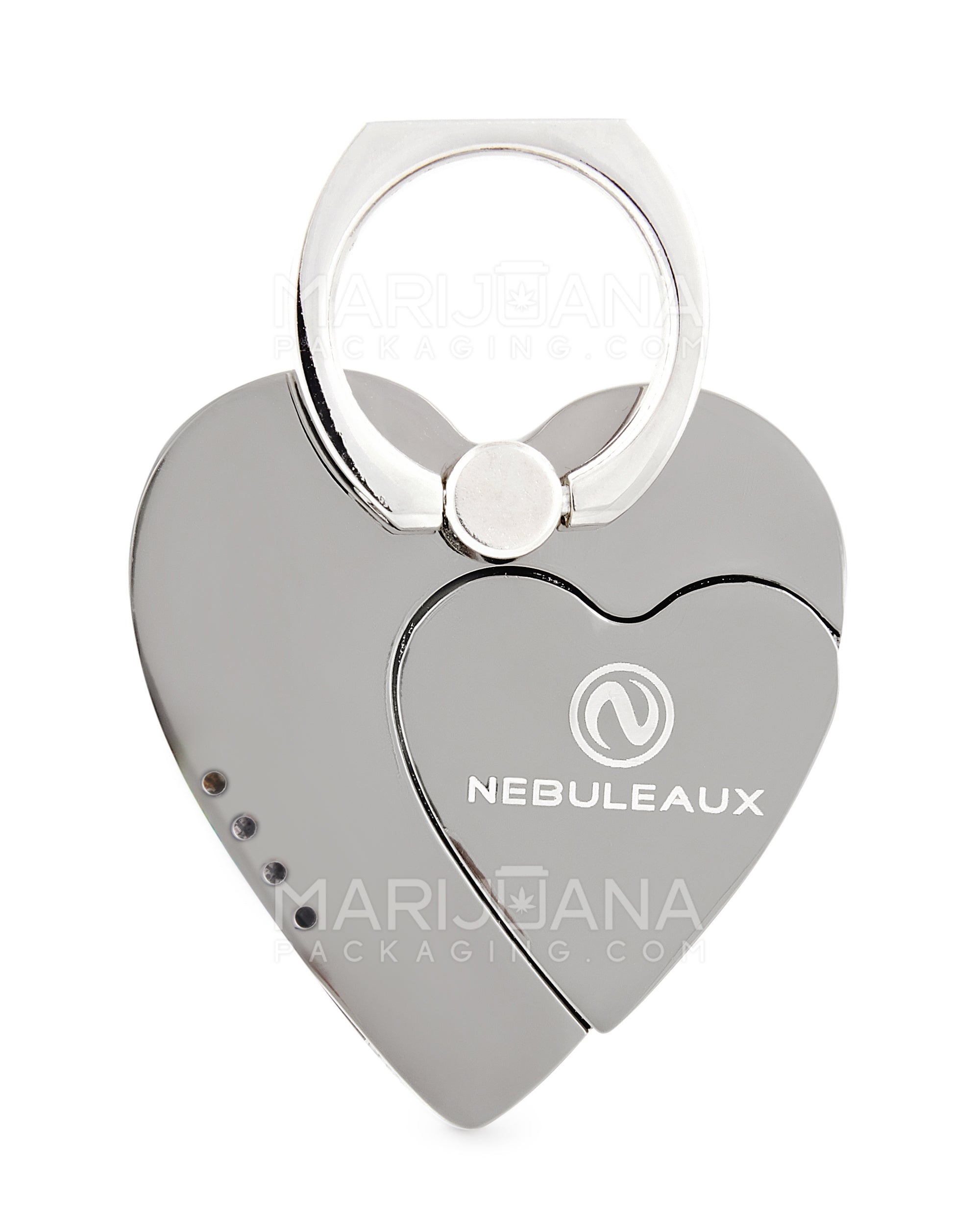 NEBULEAUX | USB Metal LED Flameless Heart Lighter w/ Cell Phone Stand Ring | 2in Tall - No Butane - Black
