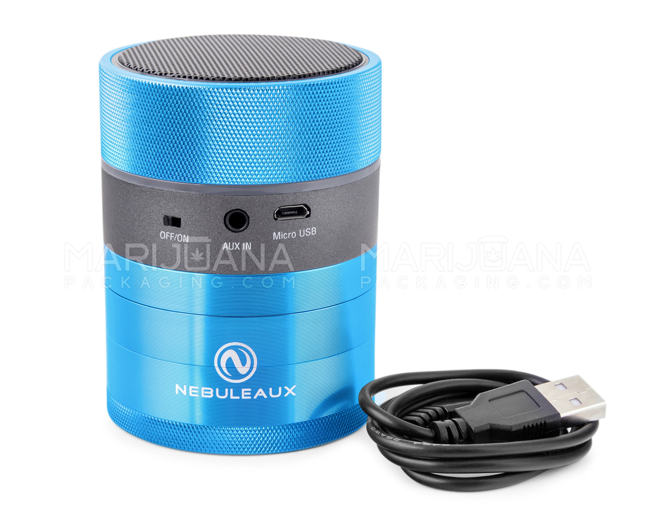 NEBULEAUX | LED Herb Grinder w/ Built-In Wireless Bluetooth Speakers | 4 Piece - 62mm - Blue - 7