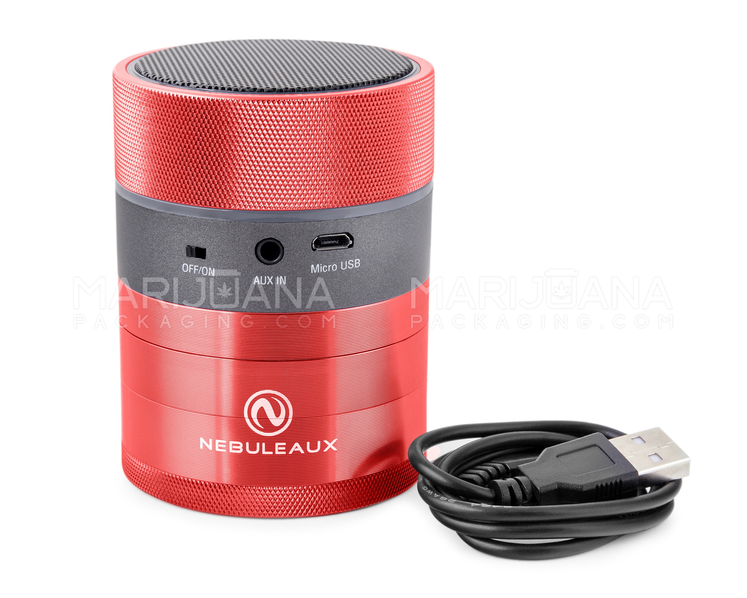 NEBULEAUX | LED Herb Grinder w/ Built-In Wireless Bluetooth Speakers | 4 Piece - 62mm - Red - 7