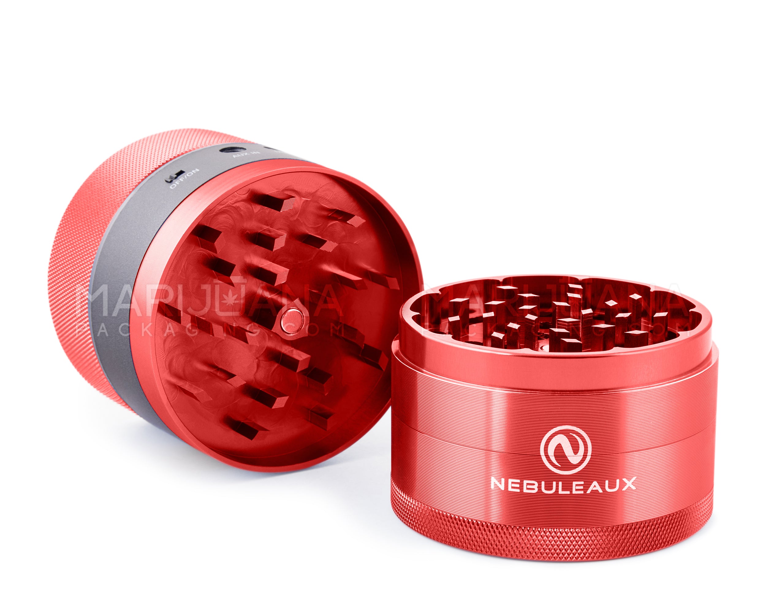 NEBULEAUX | LED Herb Grinder w/ Built-In Wireless Bluetooth Speakers | 4 Piece - 62mm - Red - 3