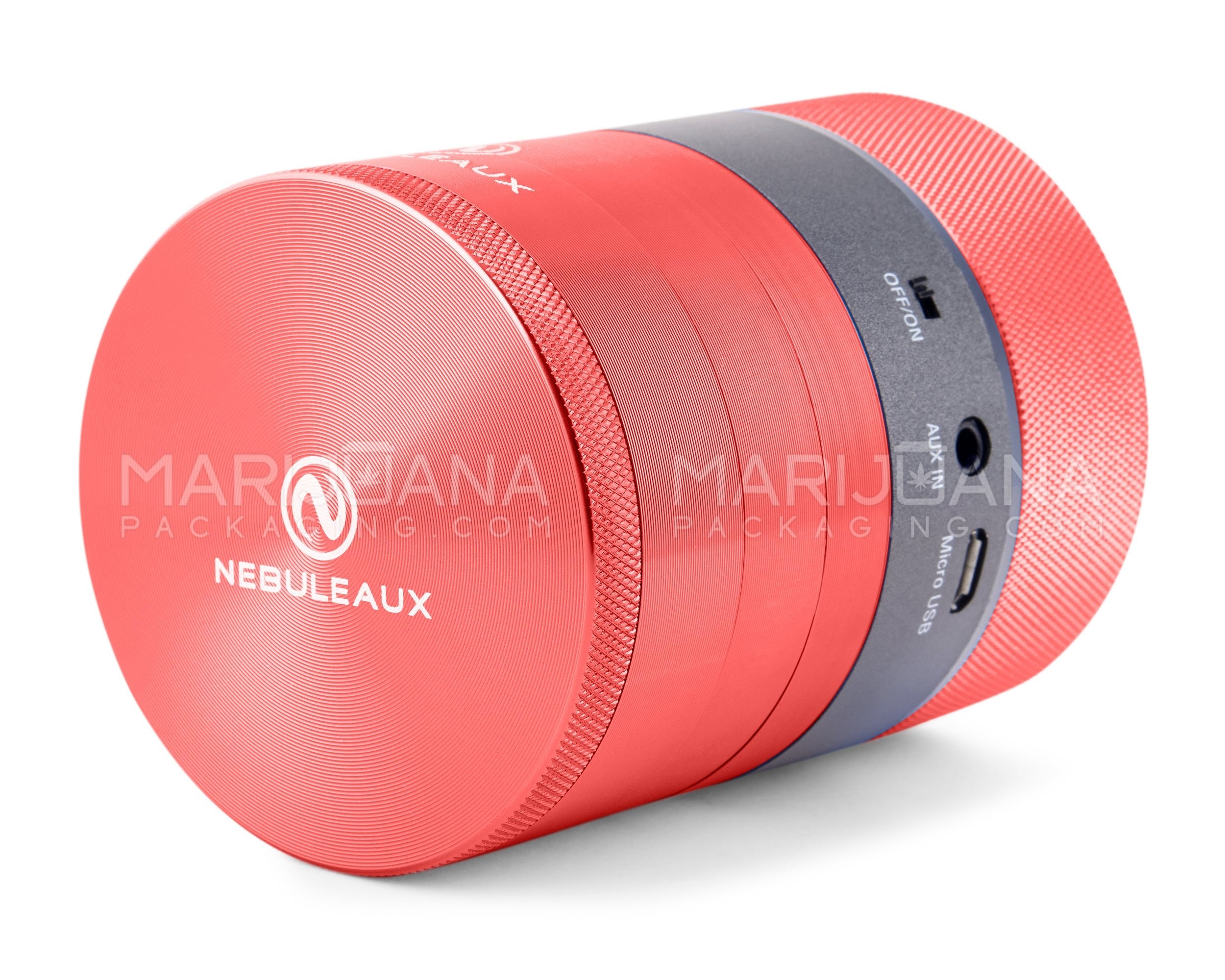 NEBULEAUX | LED Herb Grinder w/ Built-In Wireless Bluetooth Speakers | 4 Piece - 62mm - Red - 6