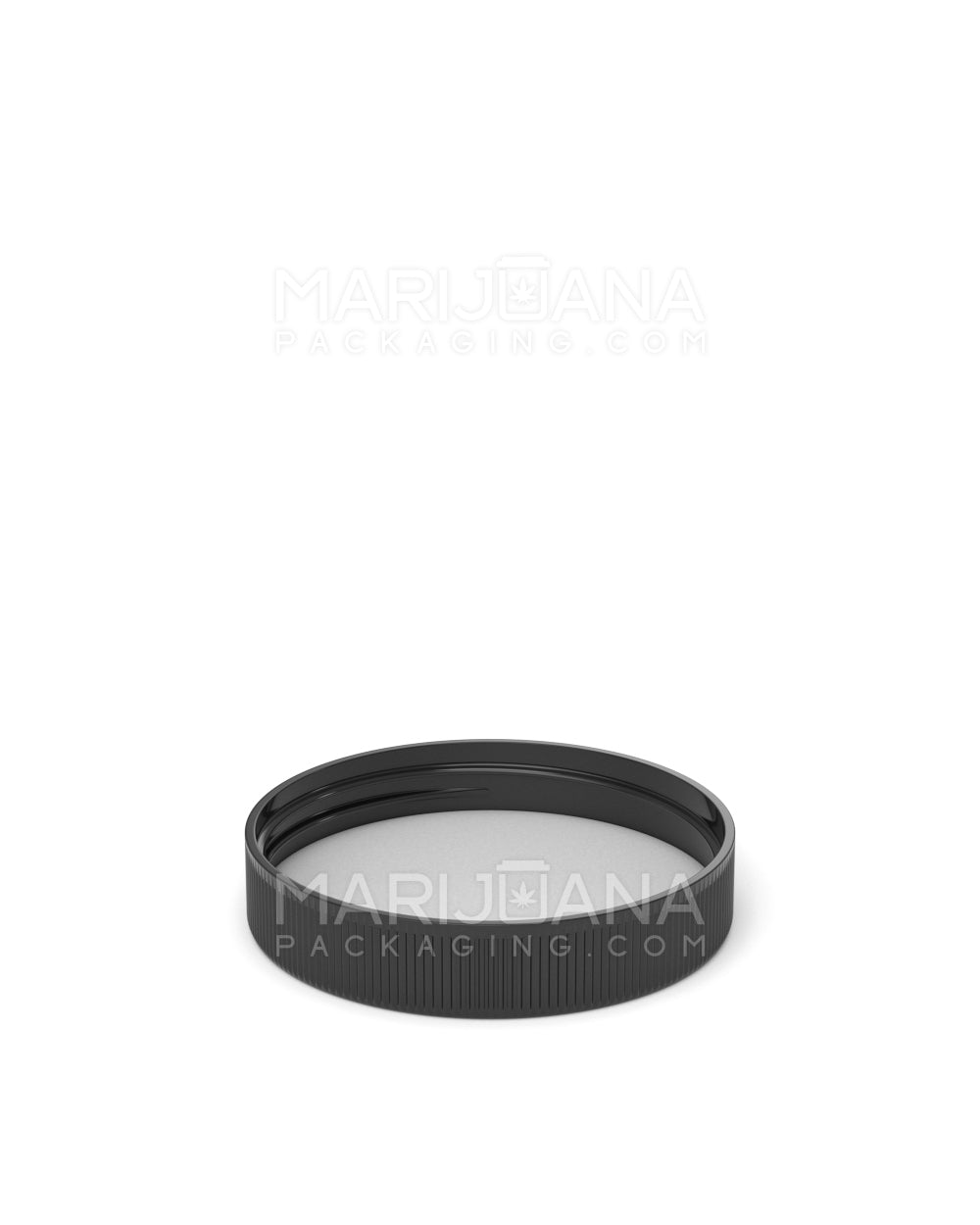 Ribbed Screw Top Flat Plastic Caps w/ Foam Liner | 53mm - Glossy Black - 120 Count - 4