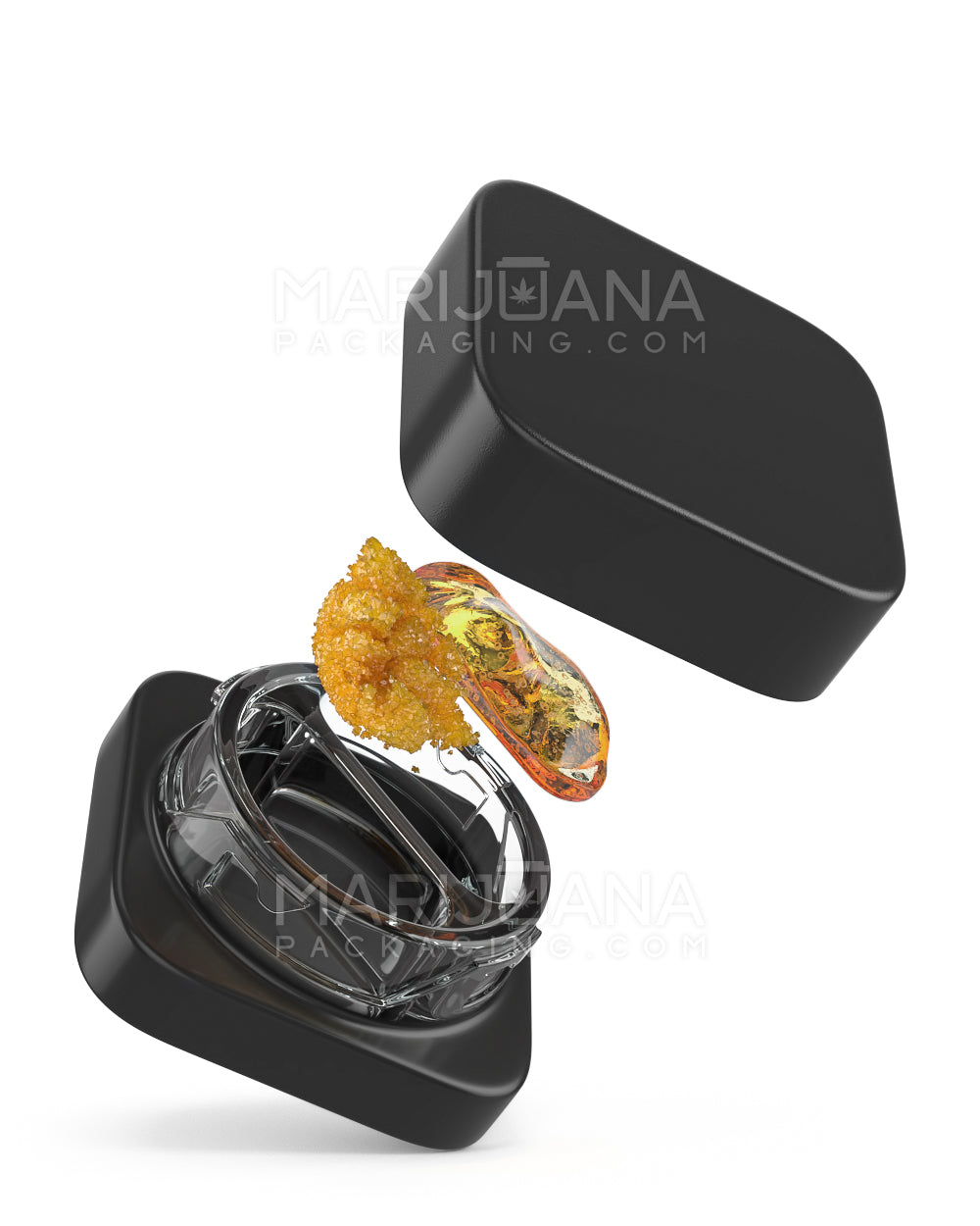 Child Resistant | Qube Black Glass Concentrate Jar w/ Dual Compartments & Black Cap | 38mm - 9mL - 250 Count - 4