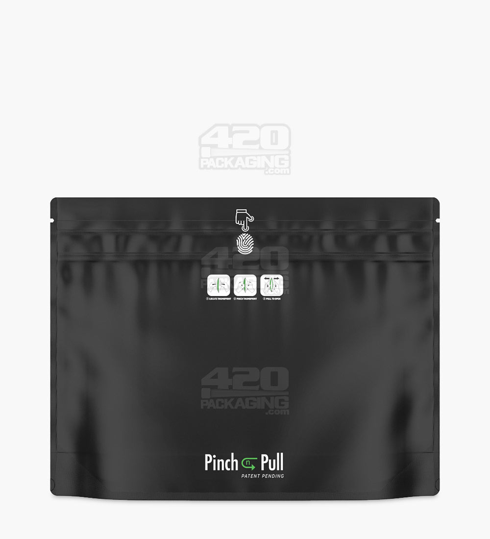 Child Resistant & Tamper Evident | Pinch N Pull Matte Black Mylar Exit Bags | 12in x 9in - 56g - 250 Count