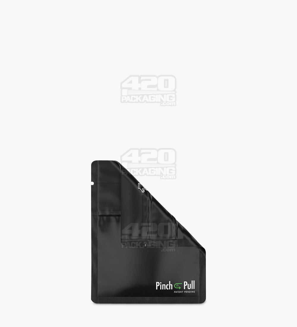 Child Resistant & Tamper Evident | Pinch N Pull Matte Black Mylar PCR Bags | 3.6in x 4.5in - 1g - 250 Count