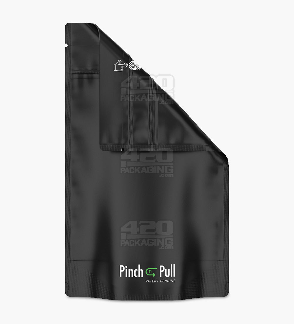 Child Resistant & Tamper Evident | Pinch N Pull Matte Black Mylar PCR Bags | 6in x 9.8in - 28g - 250 Count